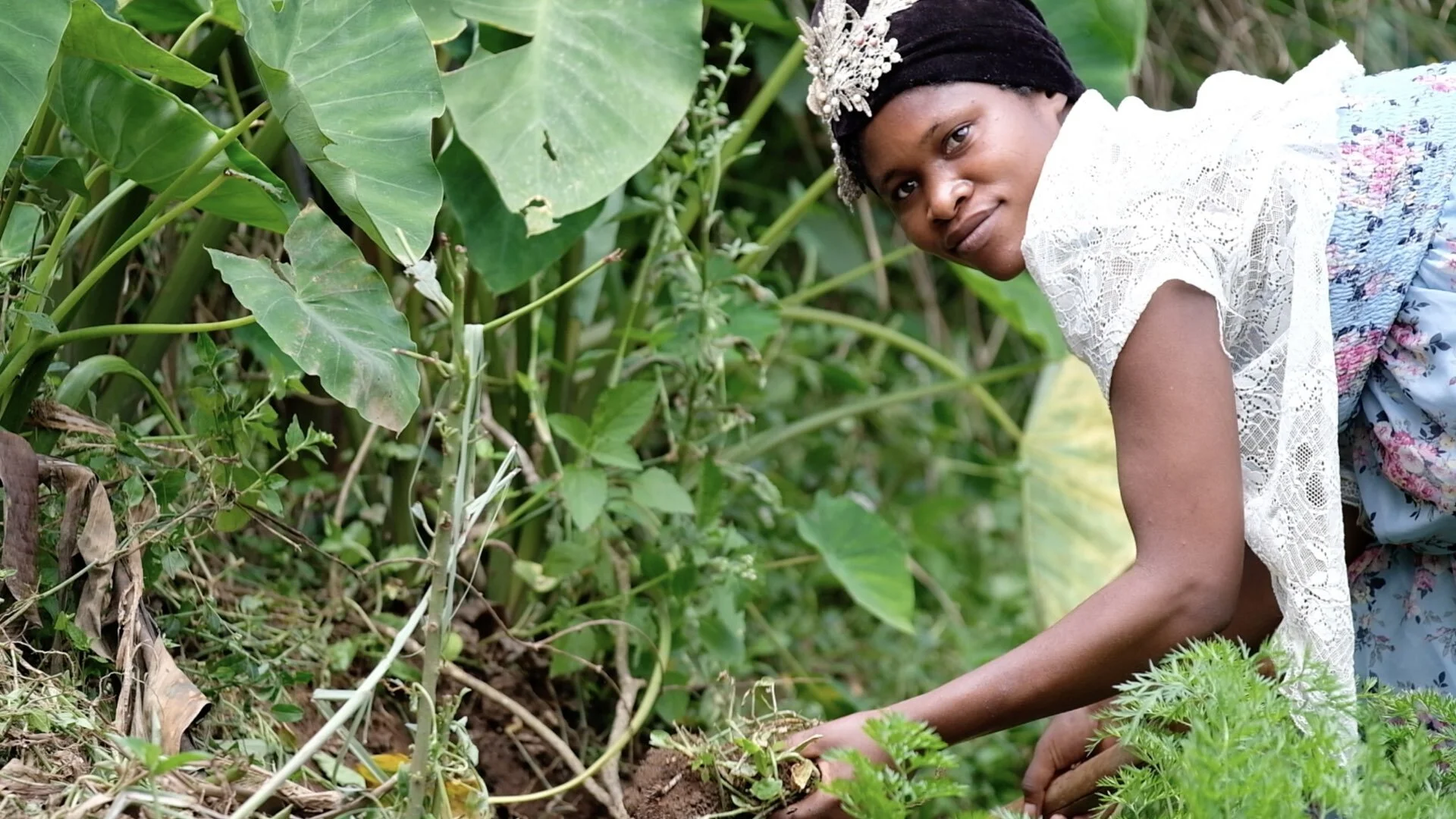 Everine is happy at her new place and when the children are at school she works in the harden to ensure she’s got plenty of fresh vegetables for her family.