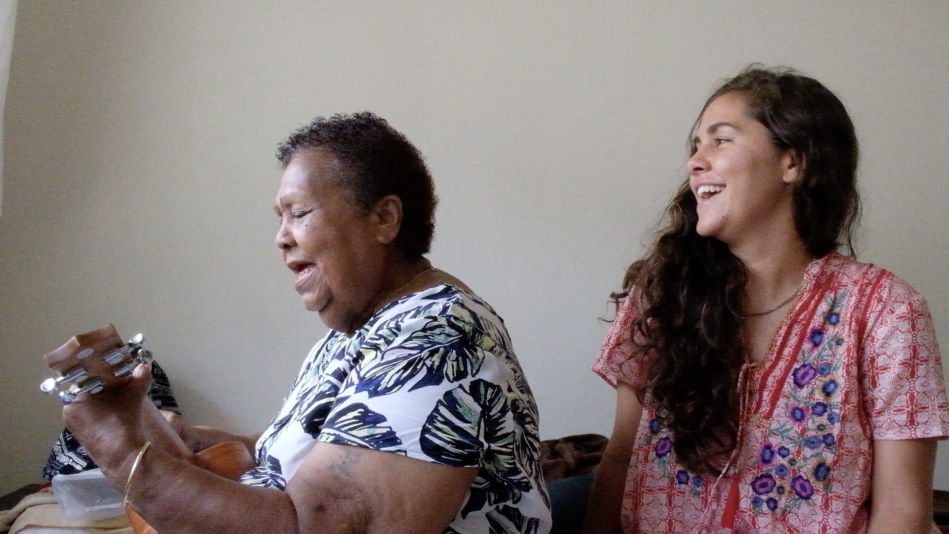 Zillah singing with her grandmother Rosalind in Honiara.
