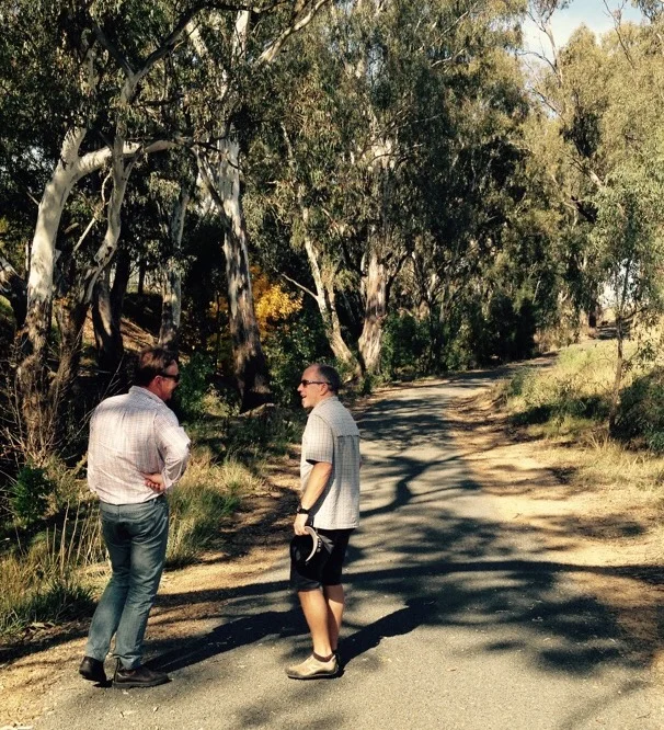 Consultant John Hepper with WRT Committee member Paul Johanson inspecting a section of trail along Marshalls Creek