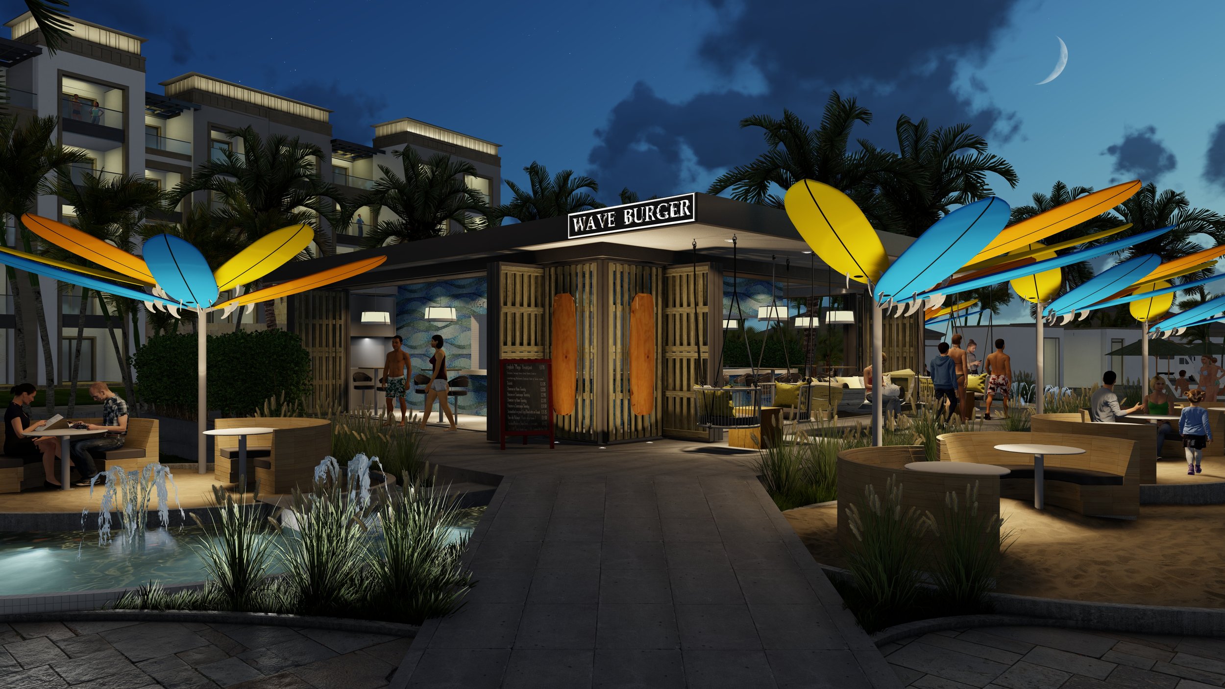 Wave burger night view