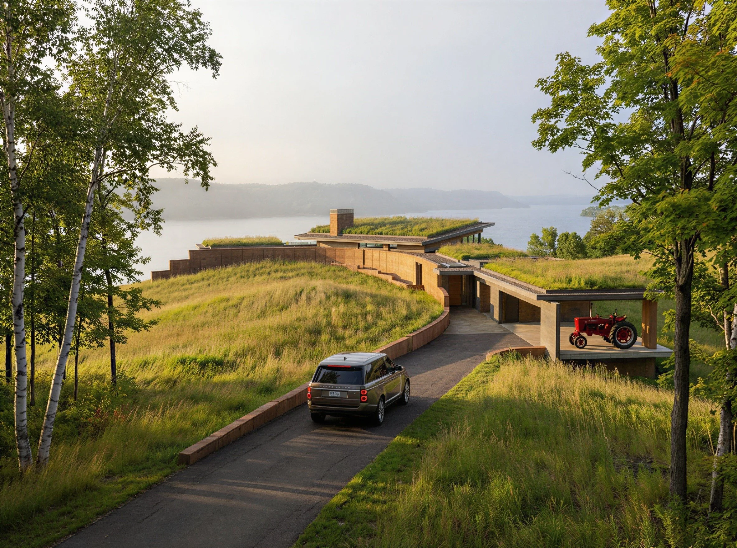 Entry Drive View of the House Towards the Lake