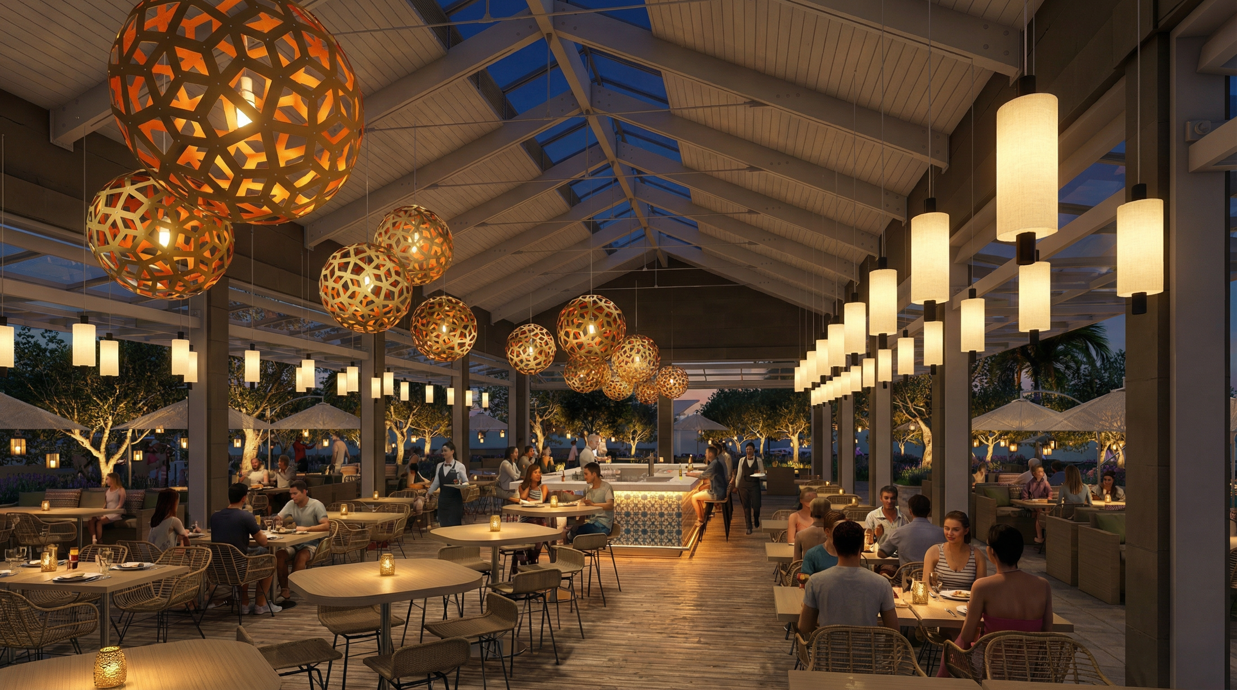 Dining Hall View Towards the Sea - Evening