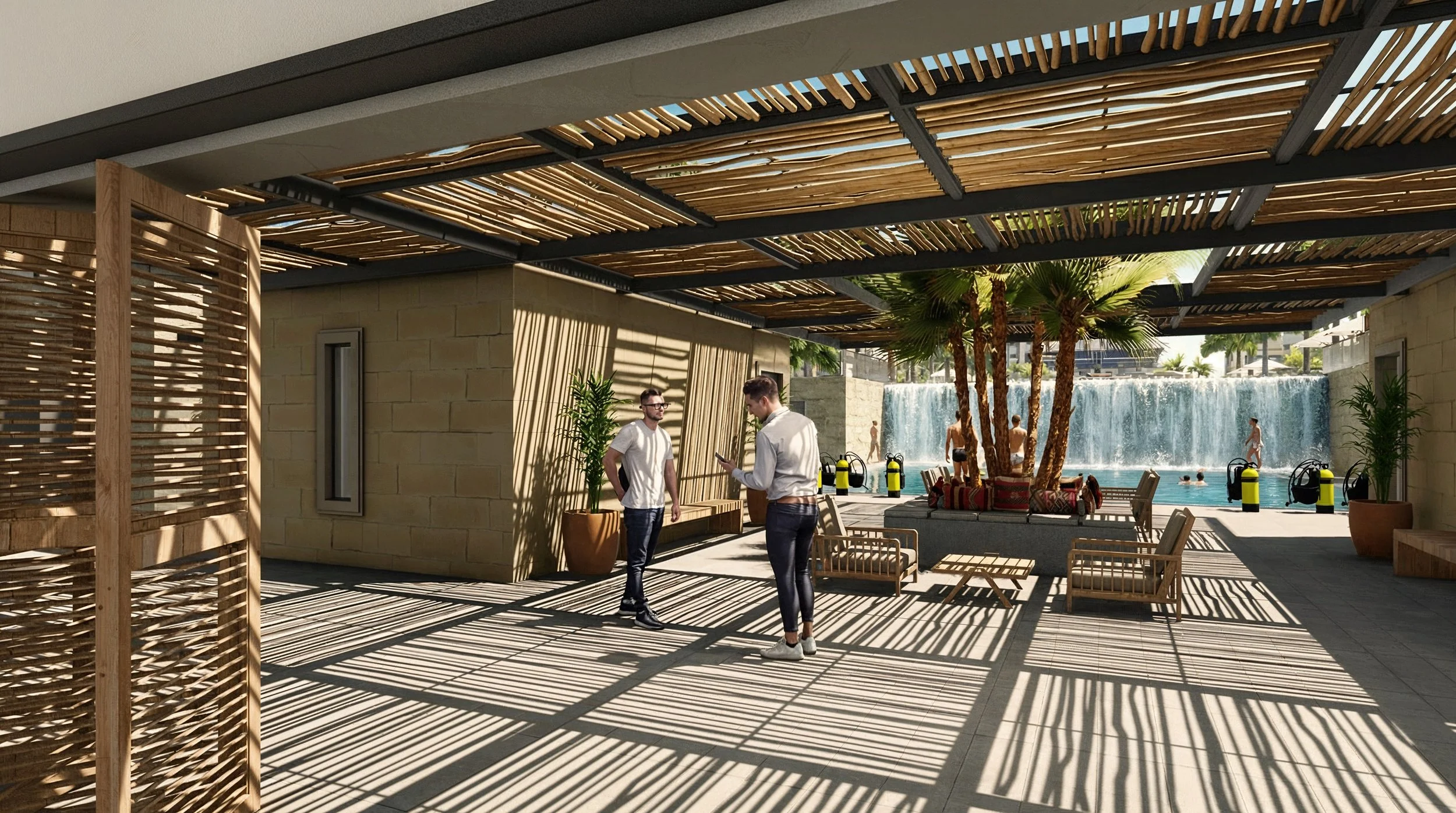 Dive Center Courtyard View Towards Waterfall