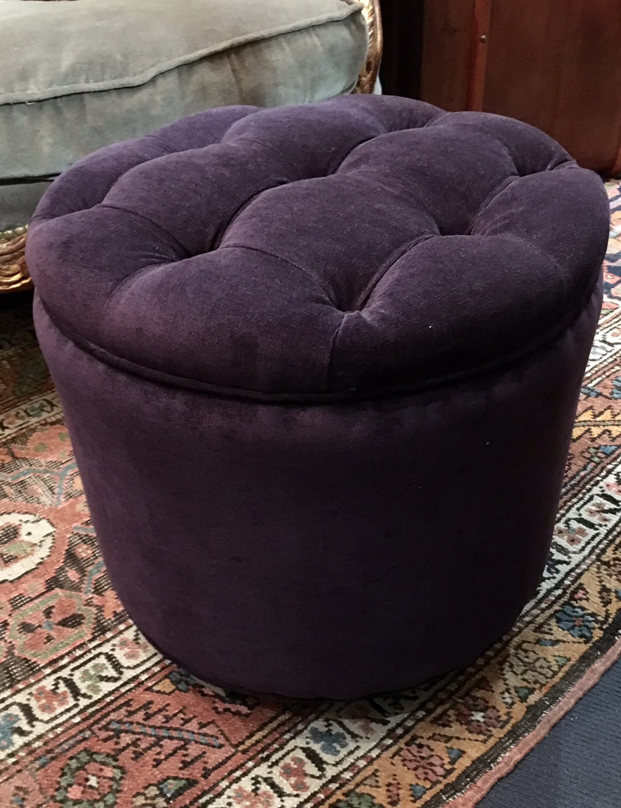 Purple velvet round stool