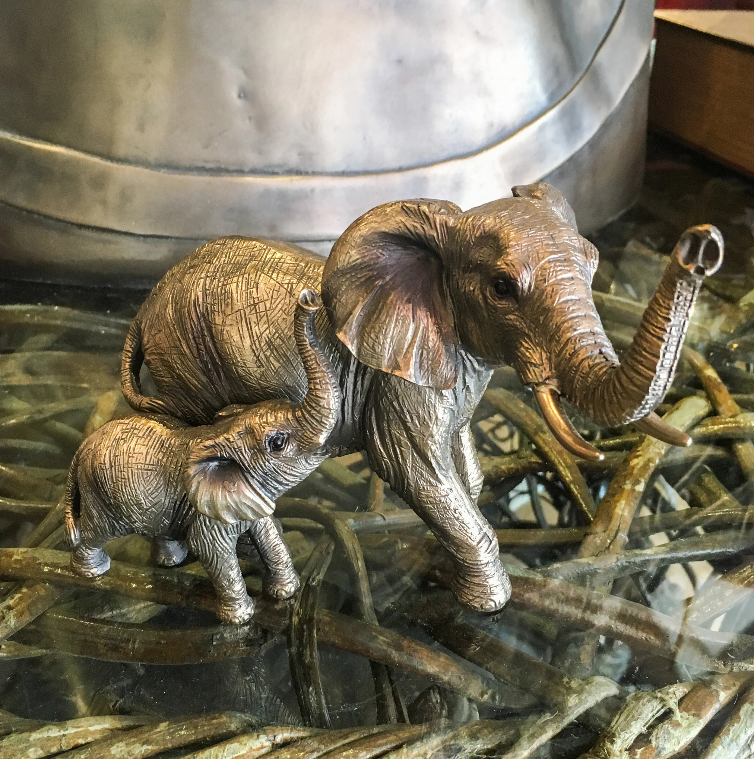 mother and baby elephant figure in a bronzed finish.jpg
