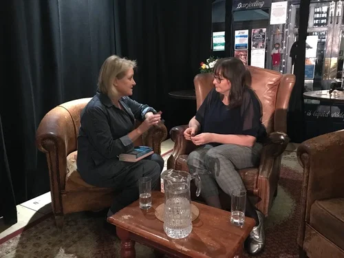 Jenny Savill (right) chatting with Lucy Van Smit