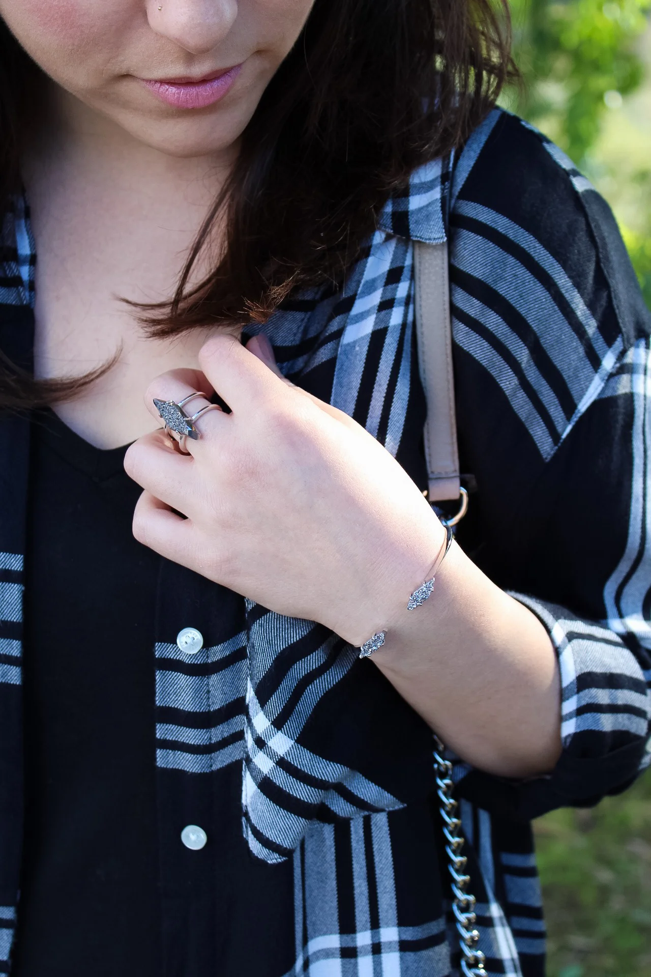 Kendra Scott Bianca Bracelet in Silver and Platinum Drusy and Kendra Scott Boyd Ring in Silver Platinum Drusy