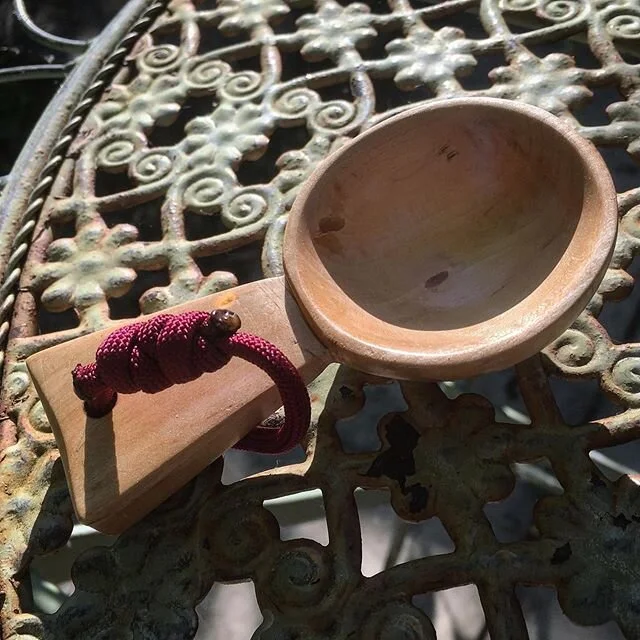 Following a little challenge from Maker, woodworker &amp; model-maker extraordinarie @charliempalmer I made this Coffee Scoop. I think the wood is Elm, I&rsquo;ve had this piece a long time, it contained many grub-holes and 2 actual grubs. I filled t