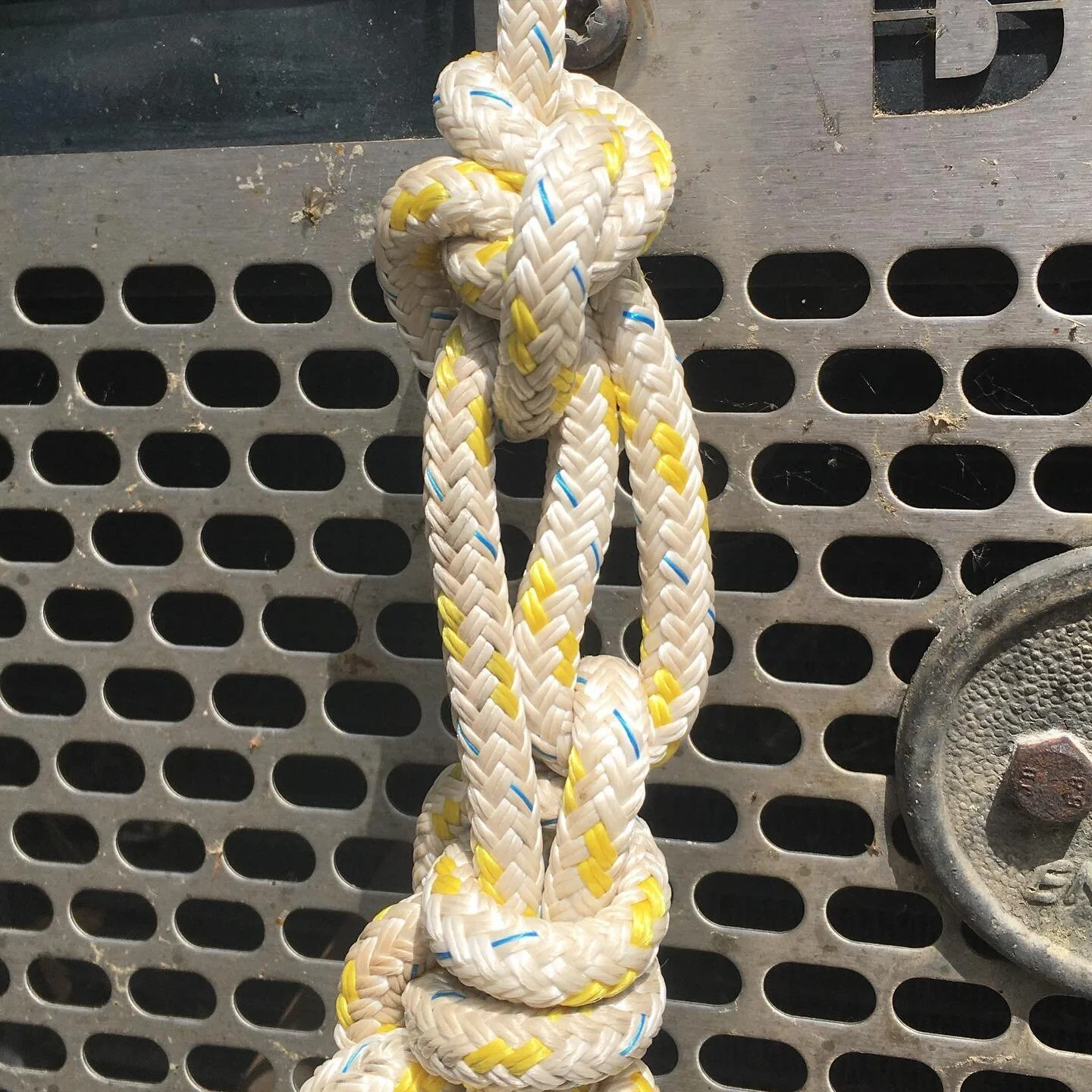 Knot time! An Alpine Butterfly and multiple half-hitches employed to tie down the bow of my canoe.