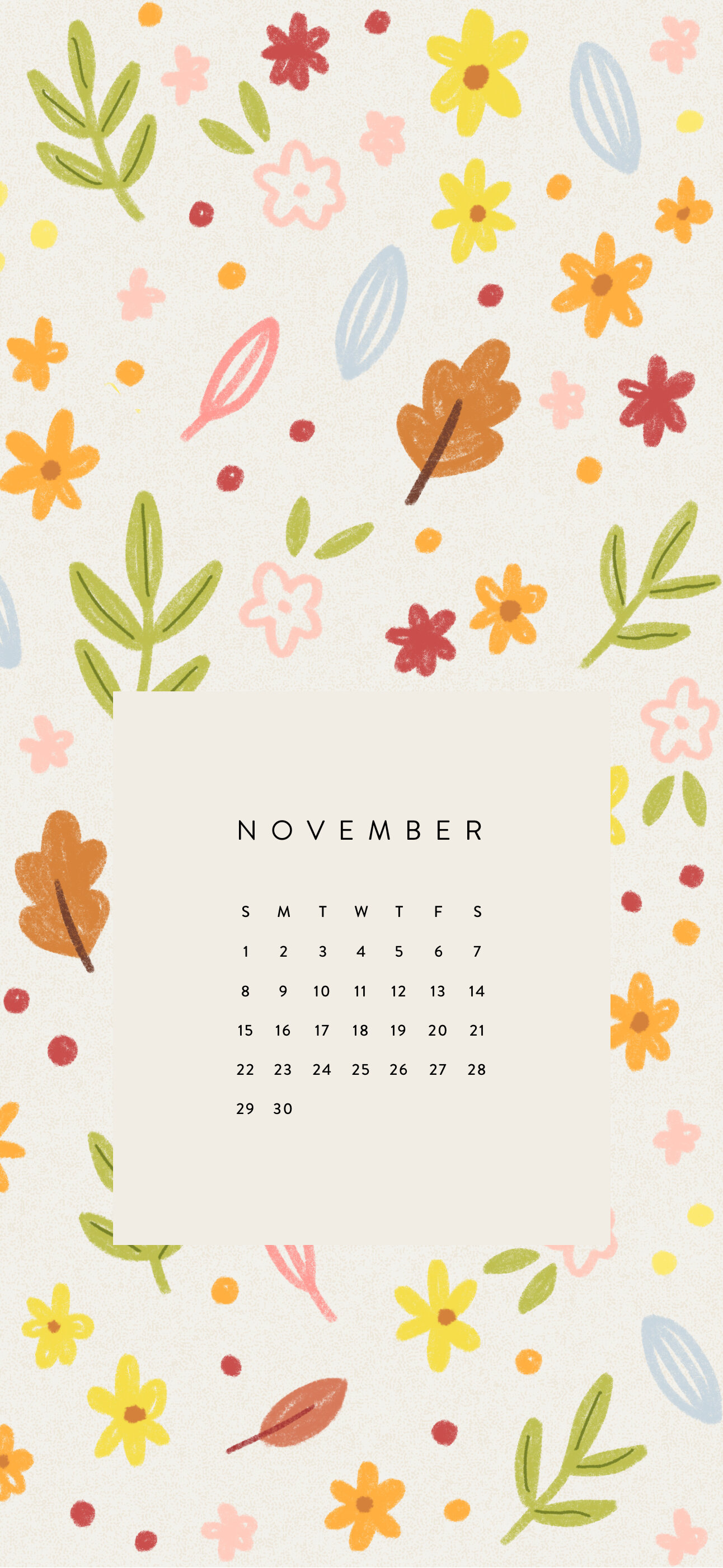 November Calendar Phone Wallpapers — Love, Minna