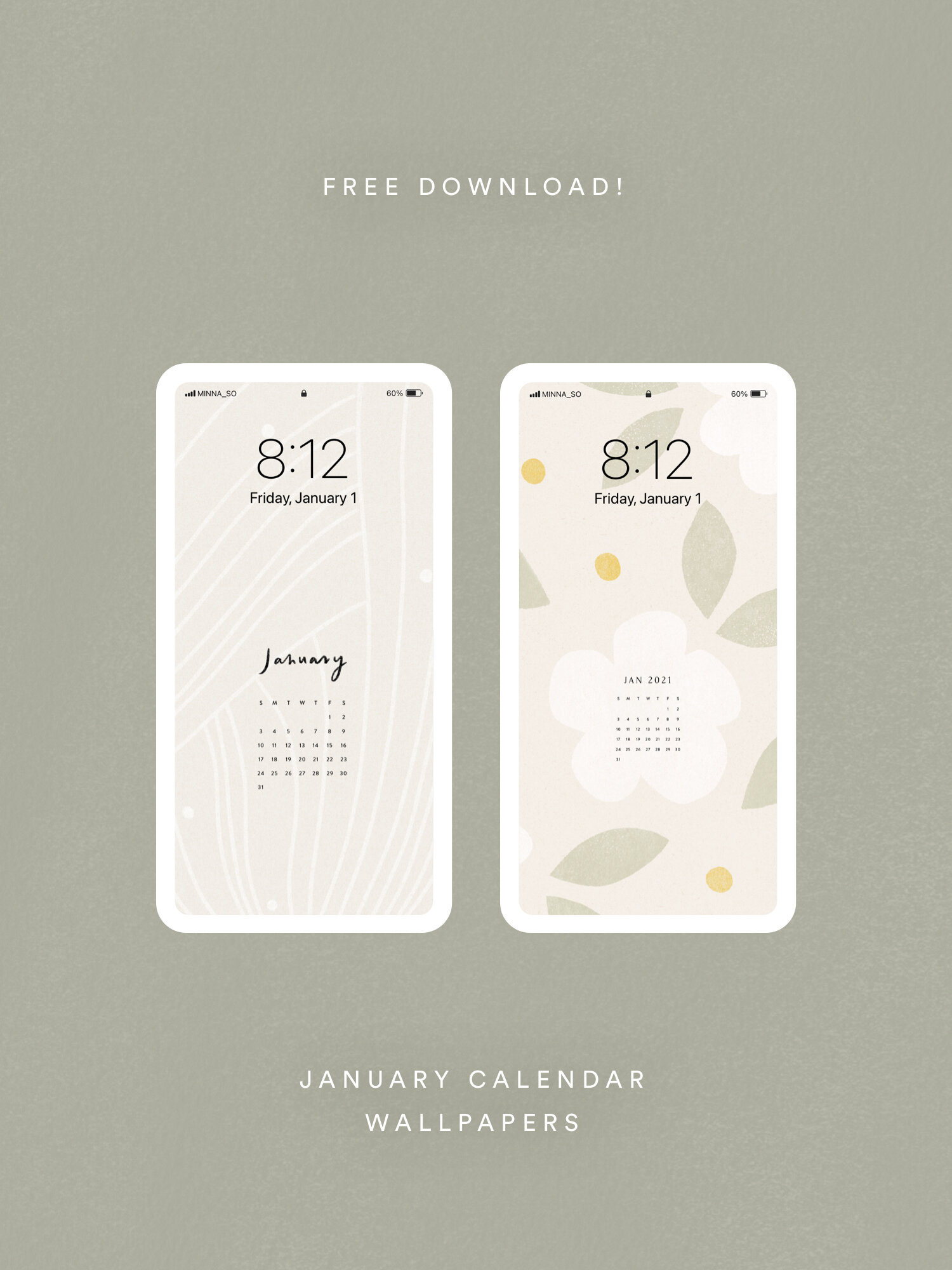 January Calendar Phone Wallpapers — Love, Minna