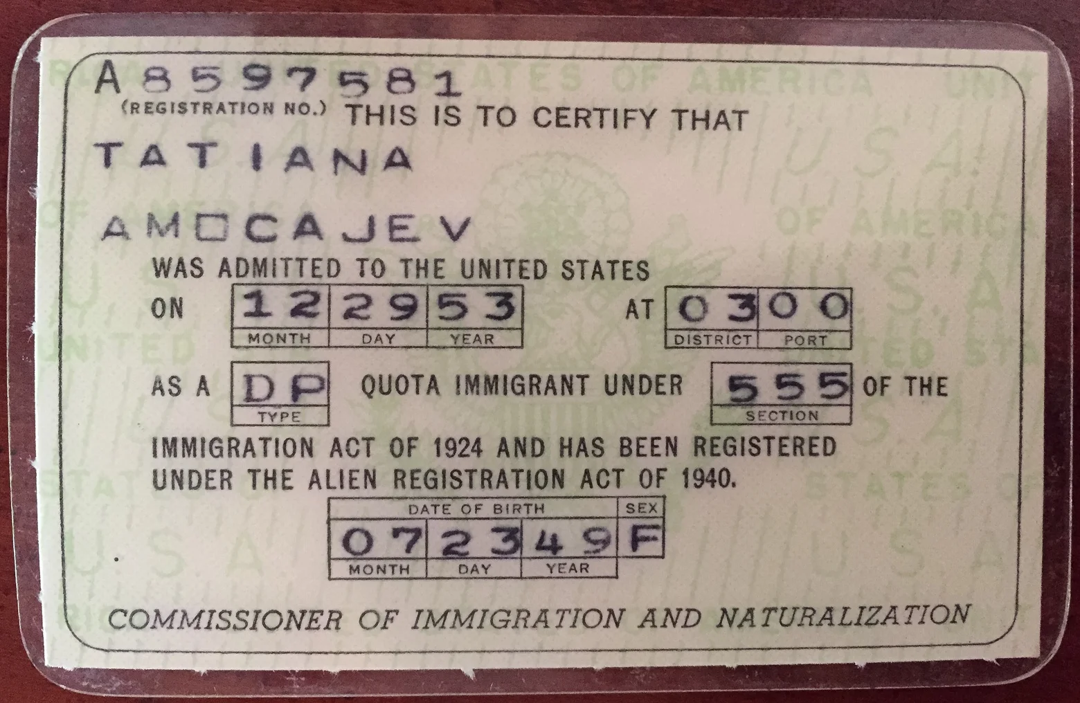 My green card.