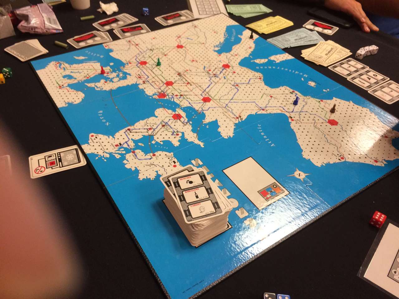 First game on the table: Eurorail. Unfinished, but I was the acknowledged winner. 