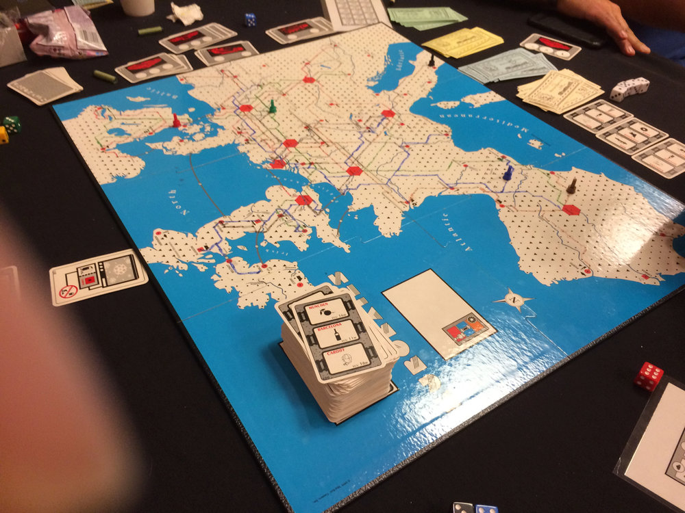  First game on the table: Eurorail. Unfinished, but I was the acknowledged winner. 