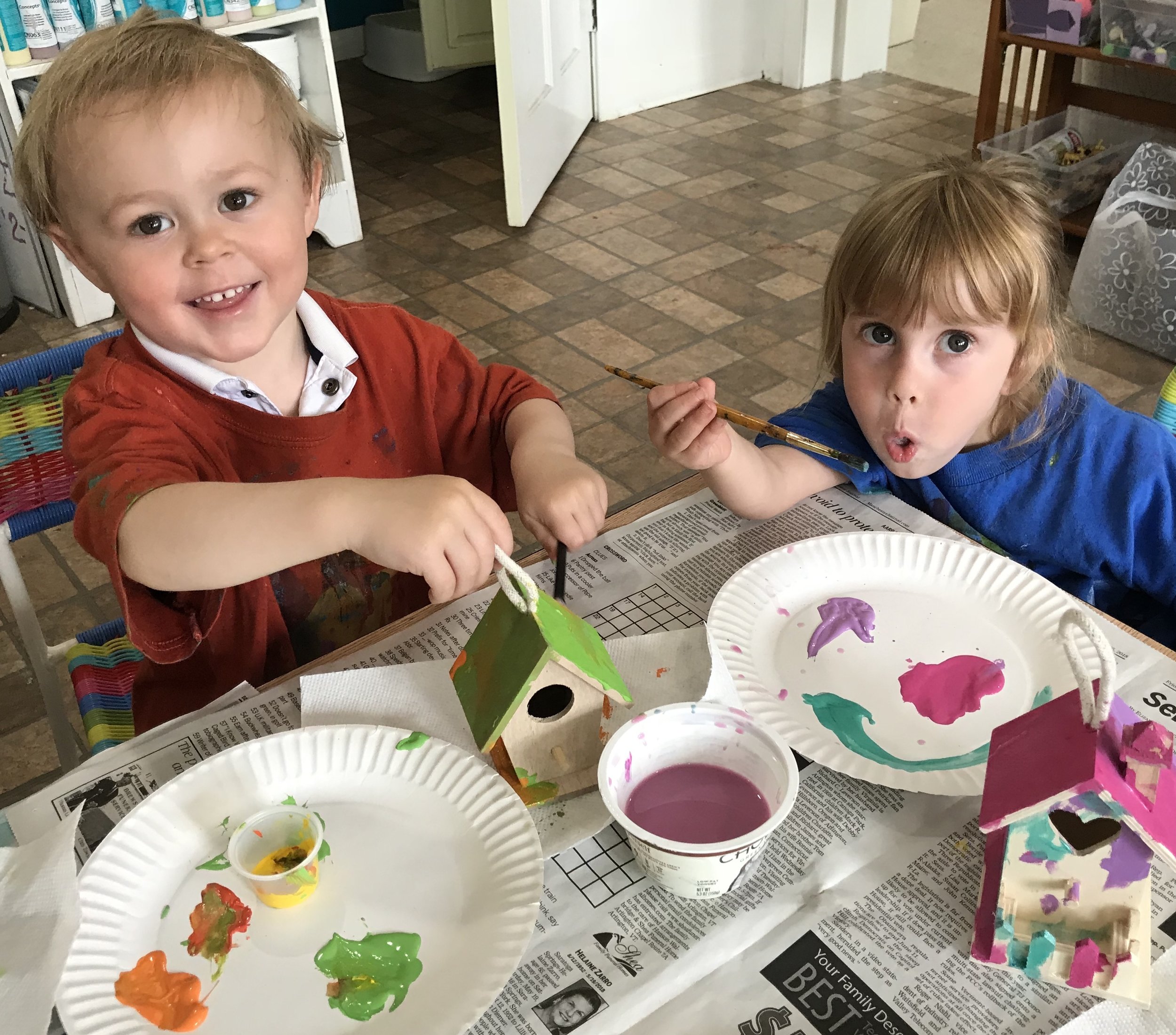 Painting birdhouses