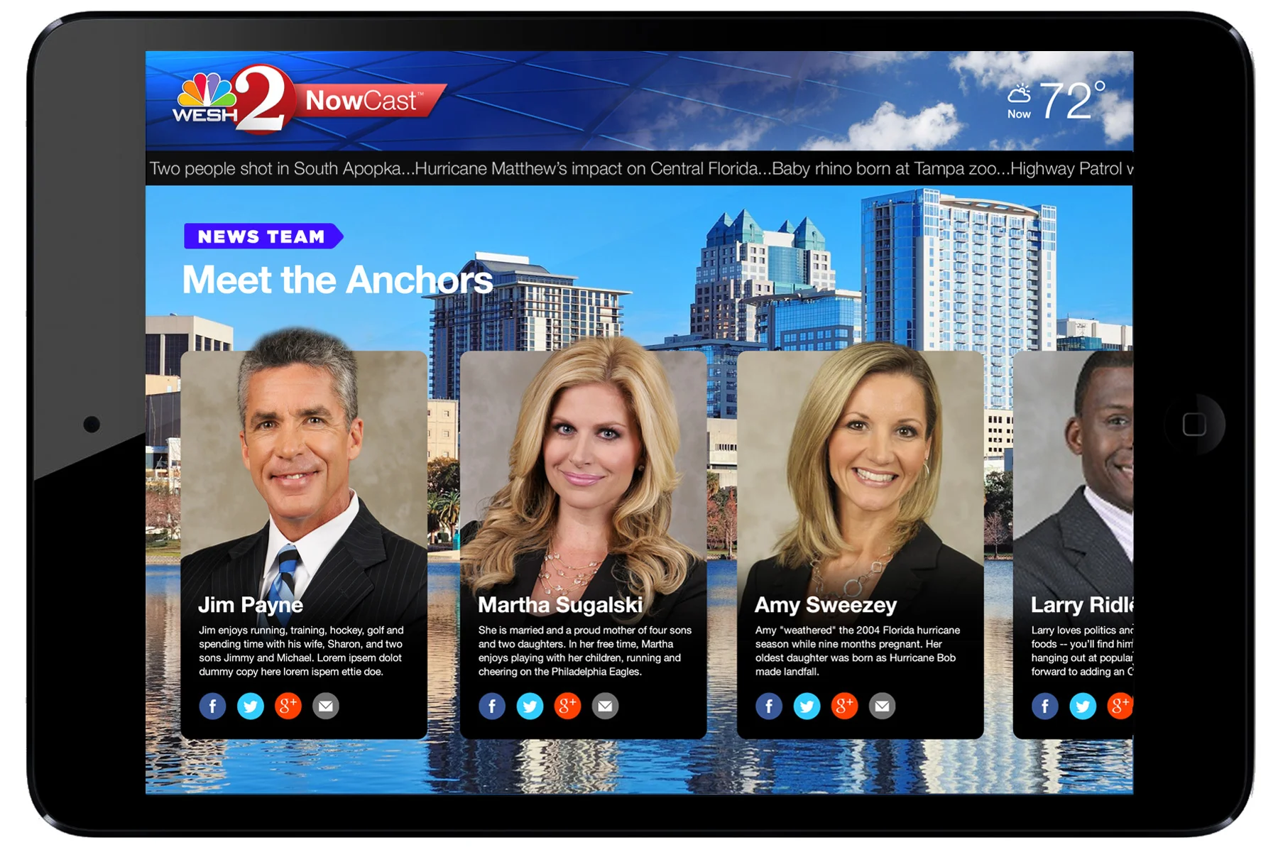 News Team module allows audience to follow, text and connect with their favorite on-air anchors.