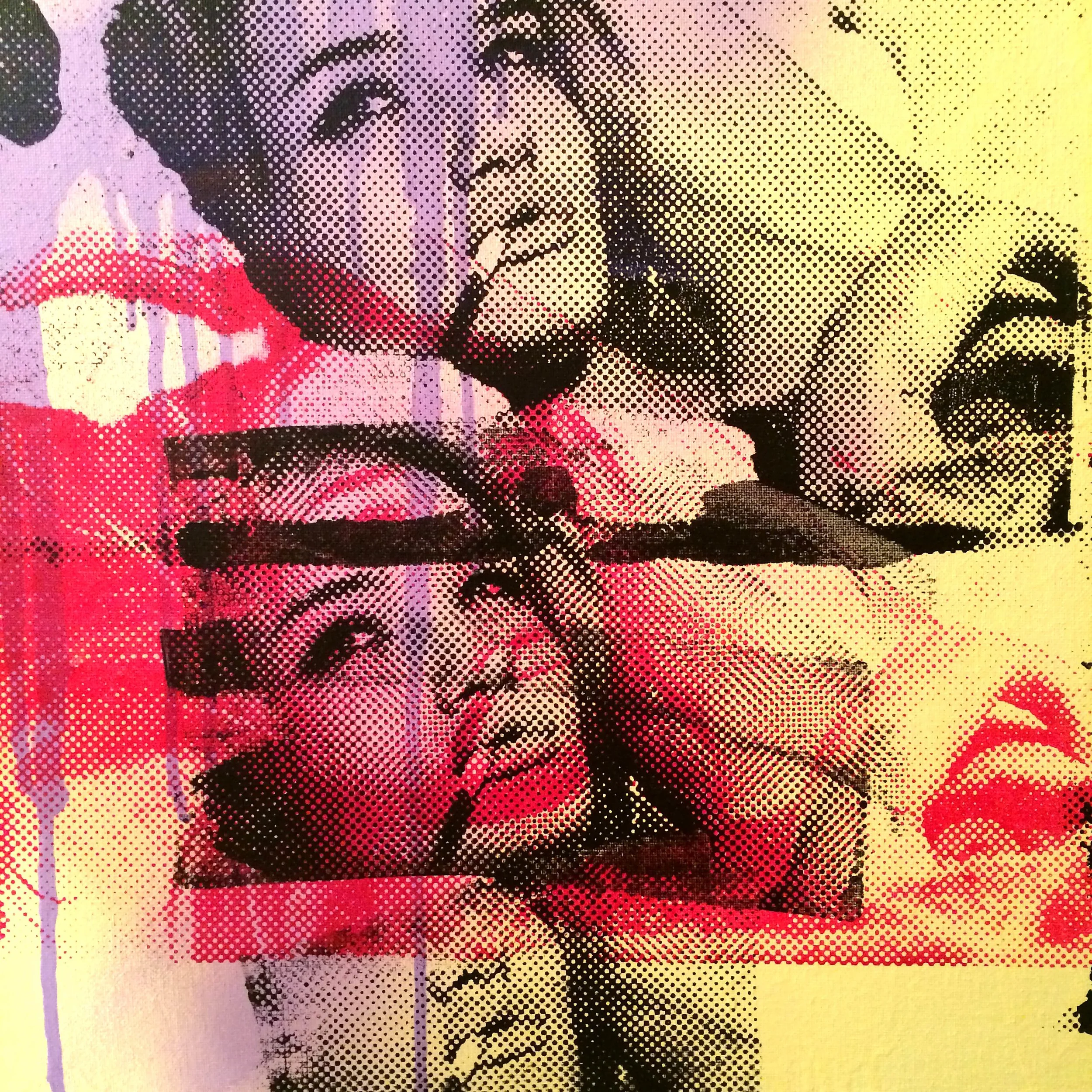 Multiplicity, acrylic, spray paint and screen print on canvas board, 40 x 40 cm