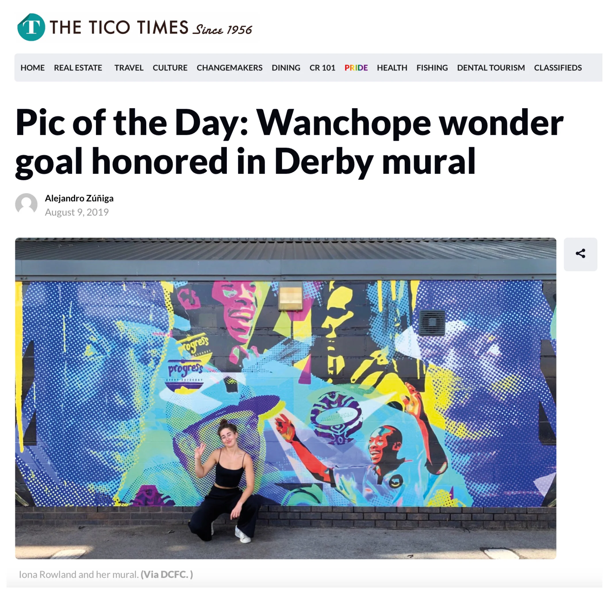 The Tico Times. Picture of the day: Wanchope wonder goal honoured in Derby Mural