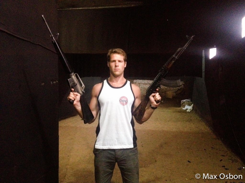 No smiling allowed on the Cambodian Gun Range.