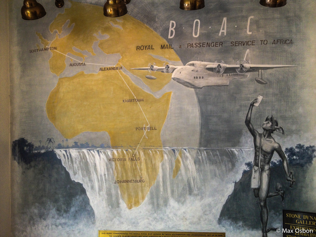 Mural at the entrance of the Victoria Falls Hotel in Zimbabwe.