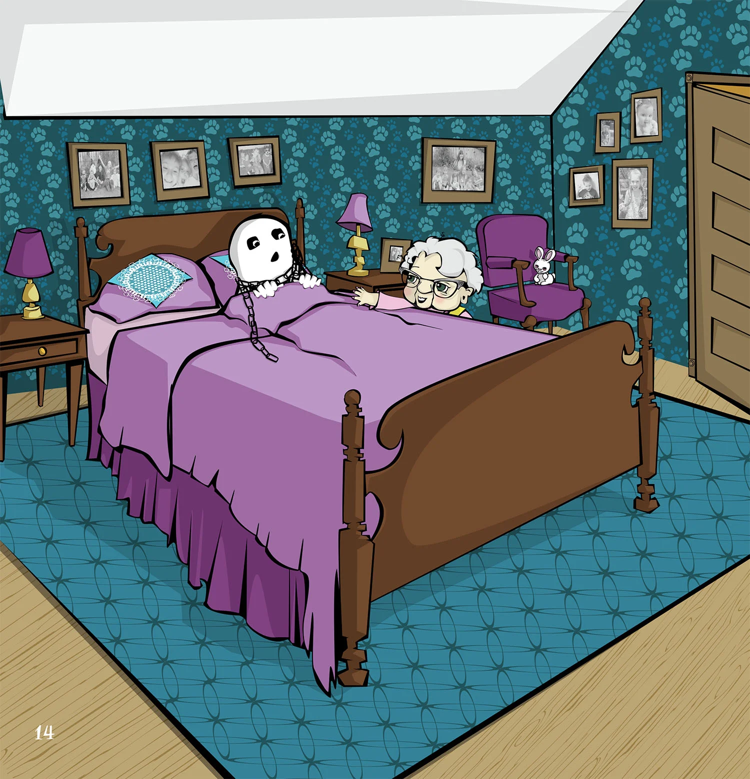 "There Was An Old Lady Who Met A Ghost" • digital illustration • childrens book page 14 • 2014