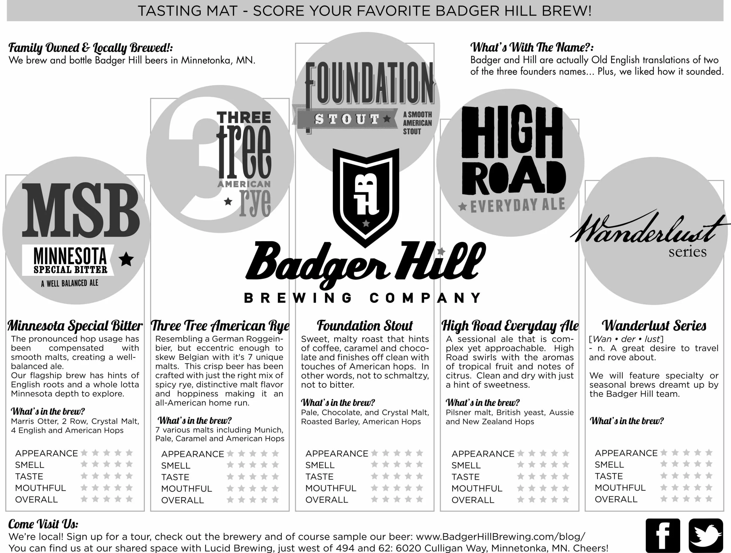 Badger Hill • tasting mat concept, design, production • 2014