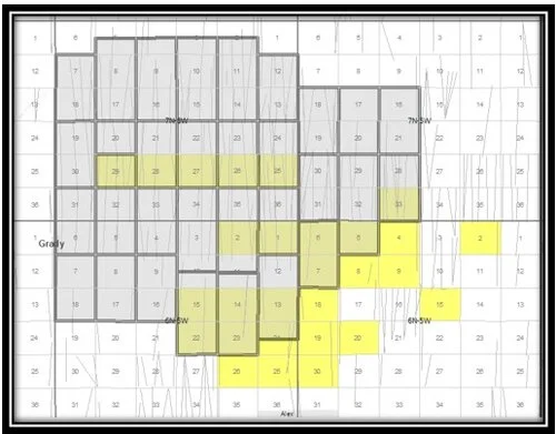 Continental’s Project Springboard (shaded grey); Hefner’s 6,000 acre acquisition (shaded yellow)