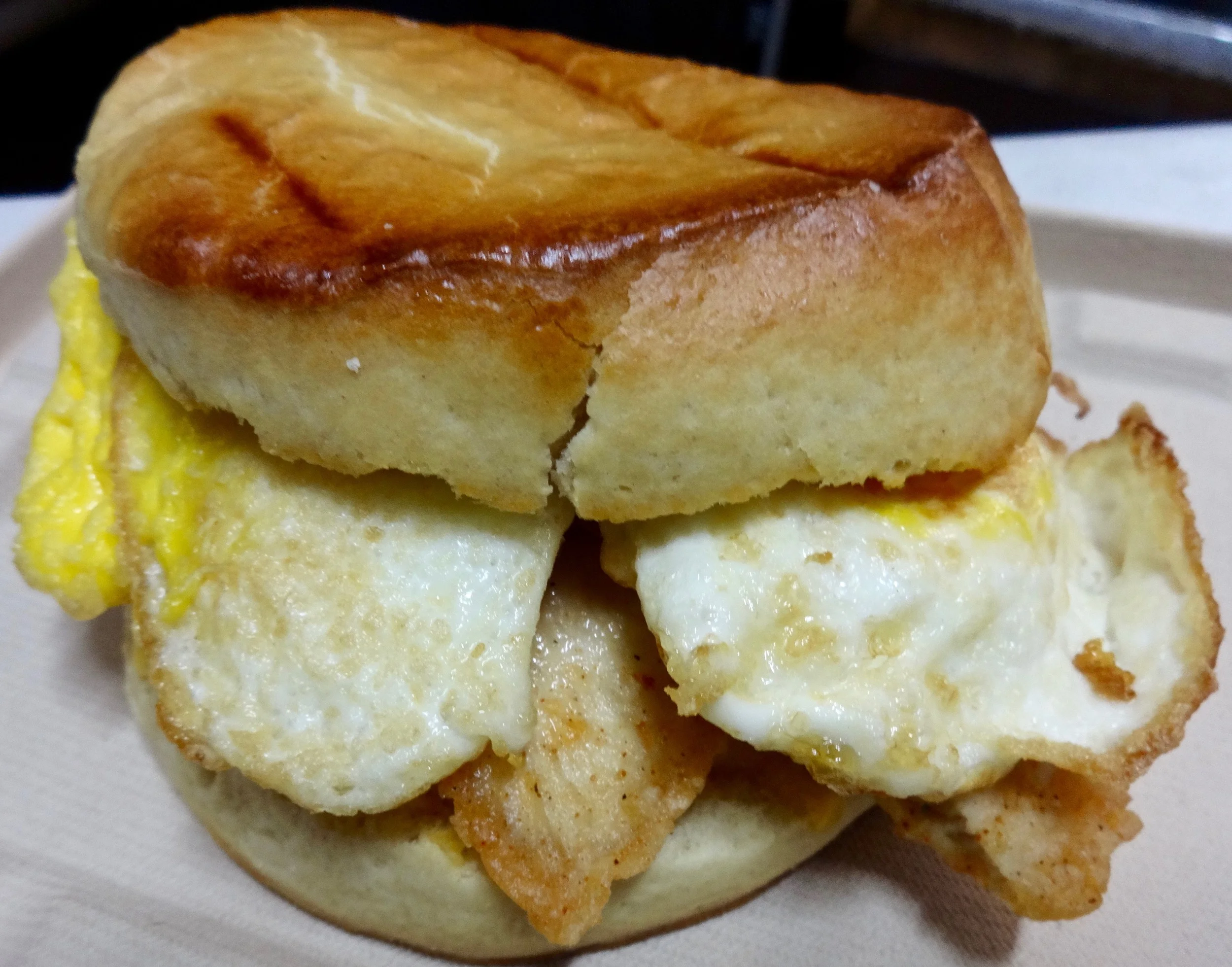  Little Skillet biscuit with egg, cheese and fried chicken