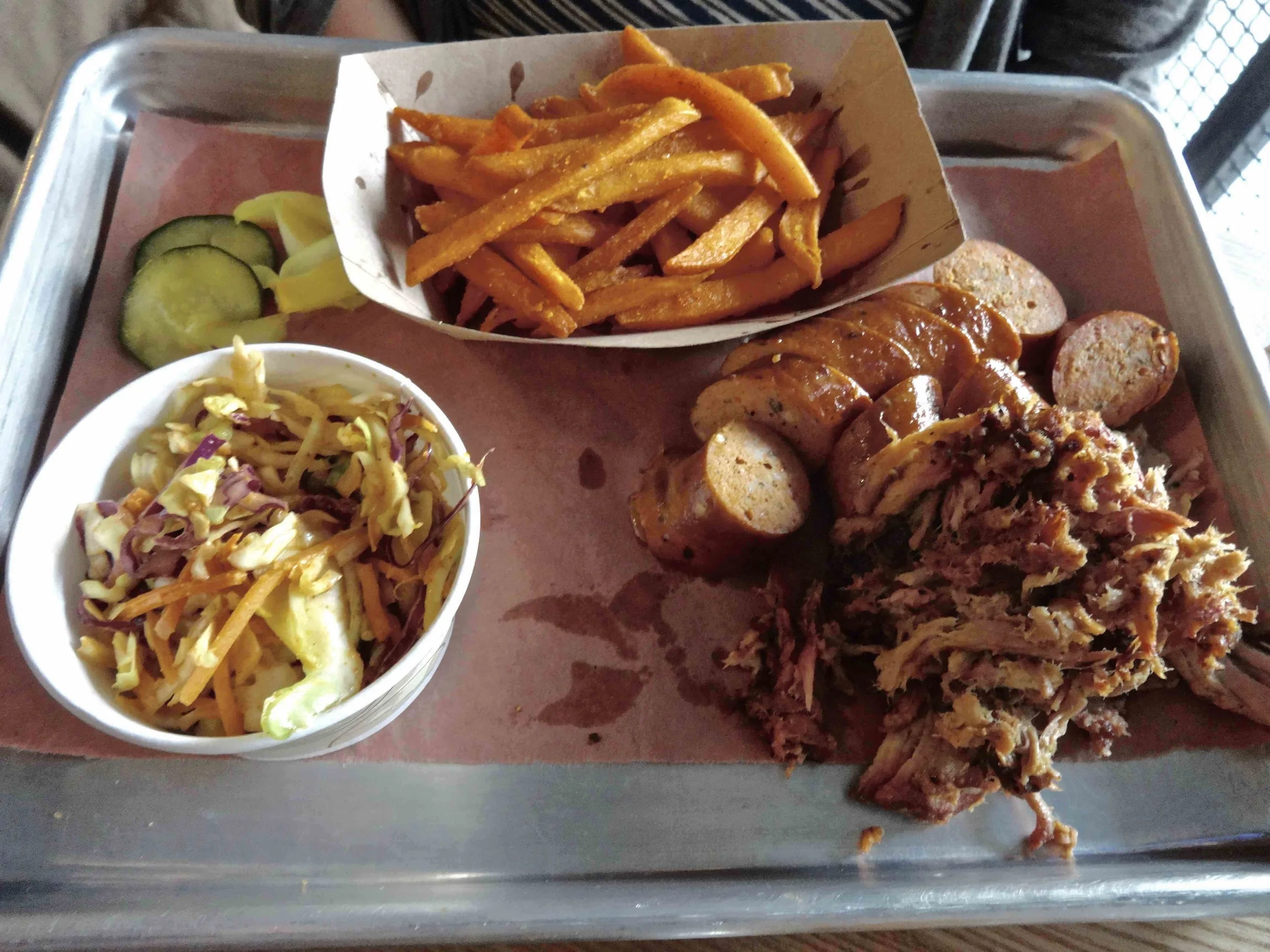 two meat plate with sides