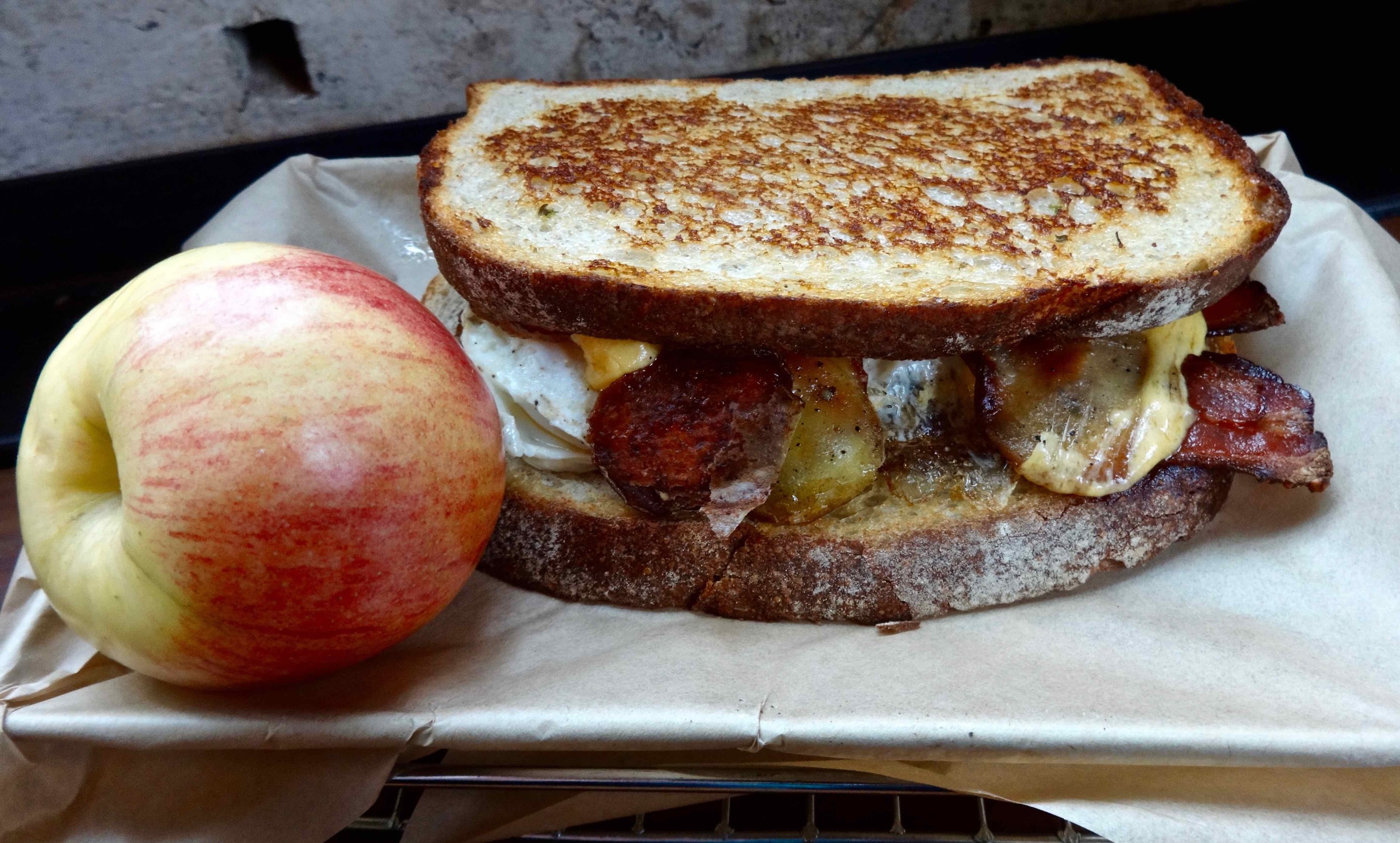 Farmer's Breakfast Sandwich and an apple!