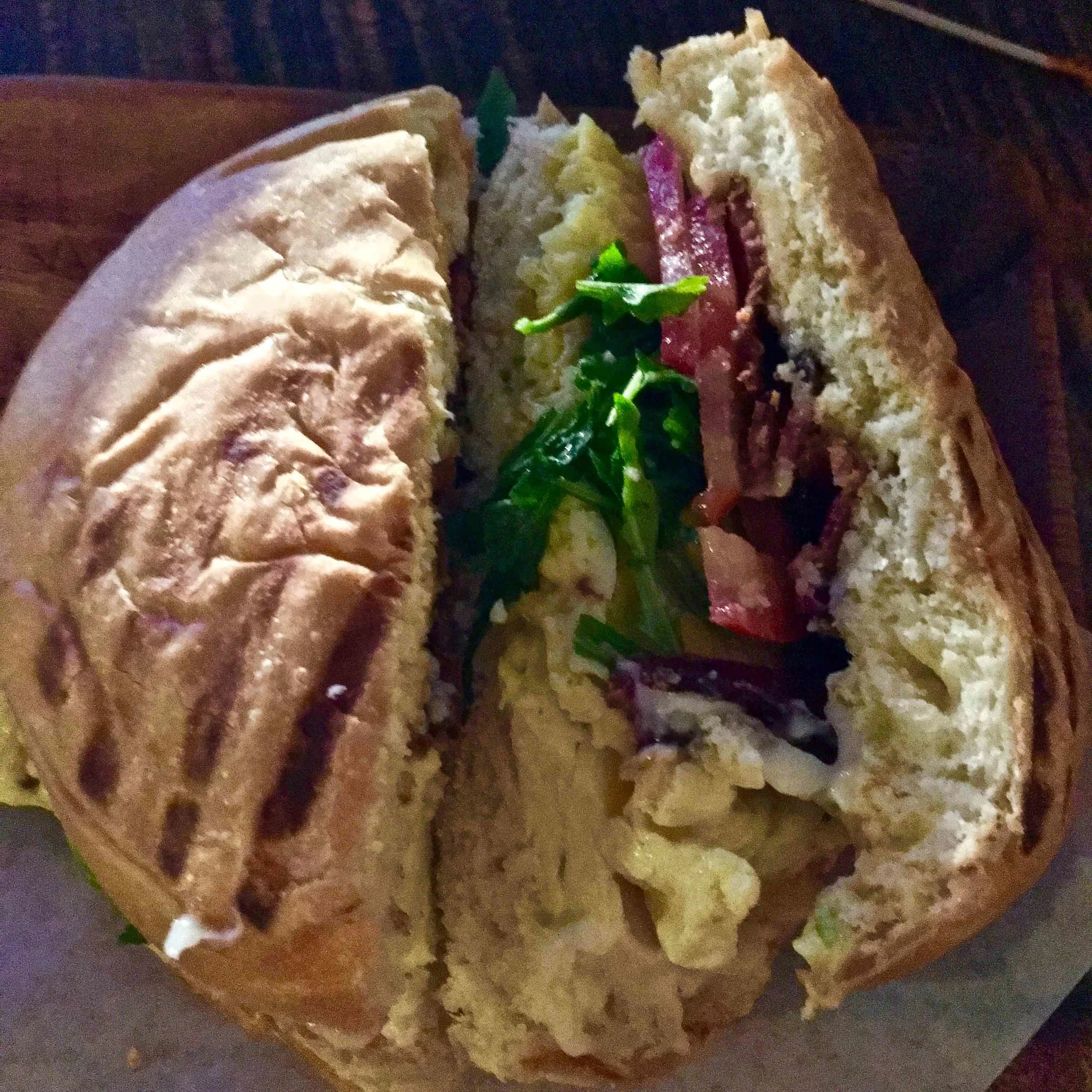 cross cut of The Grove breakfast sandwich