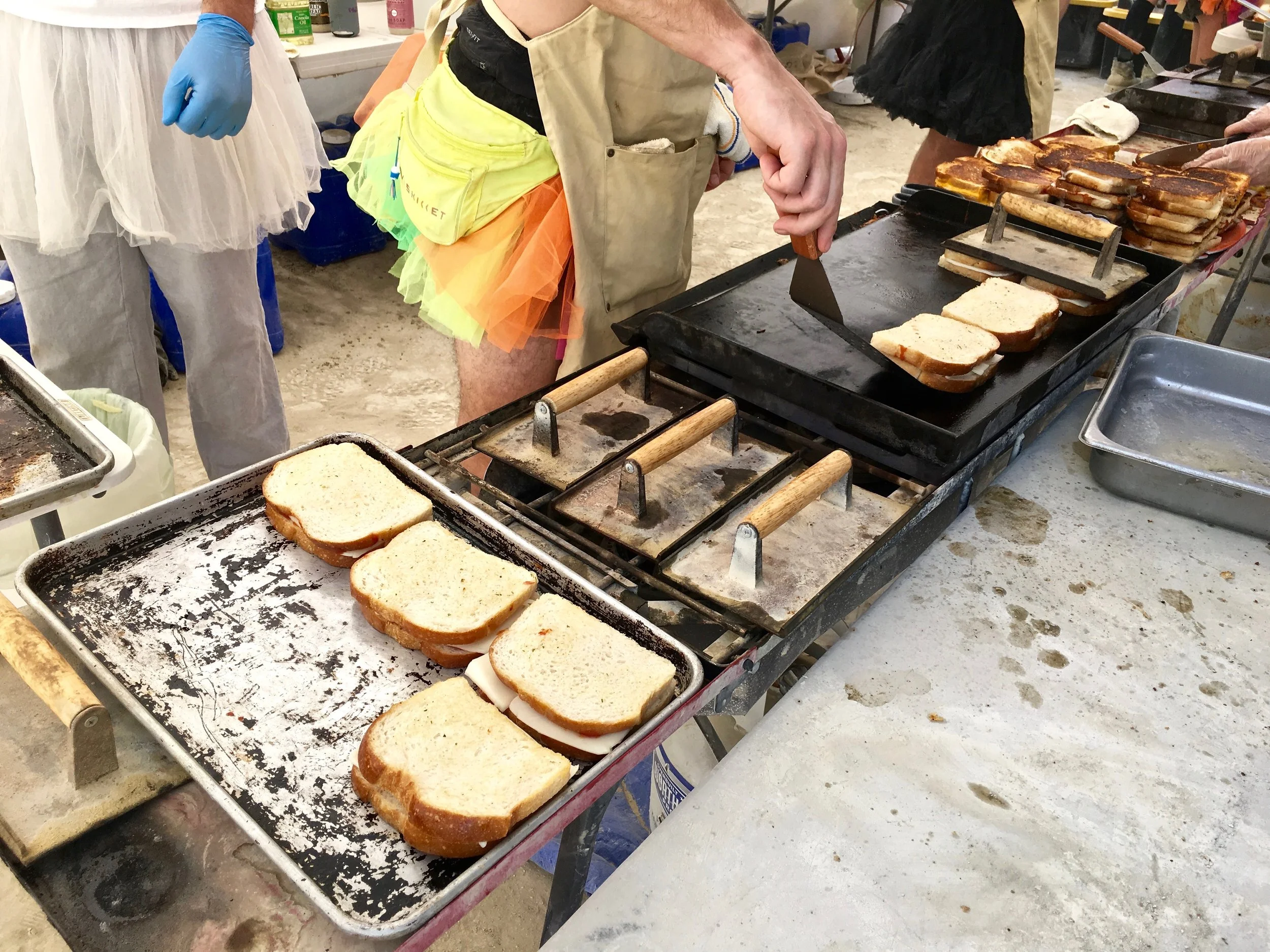 making grilled cheese sandwiches