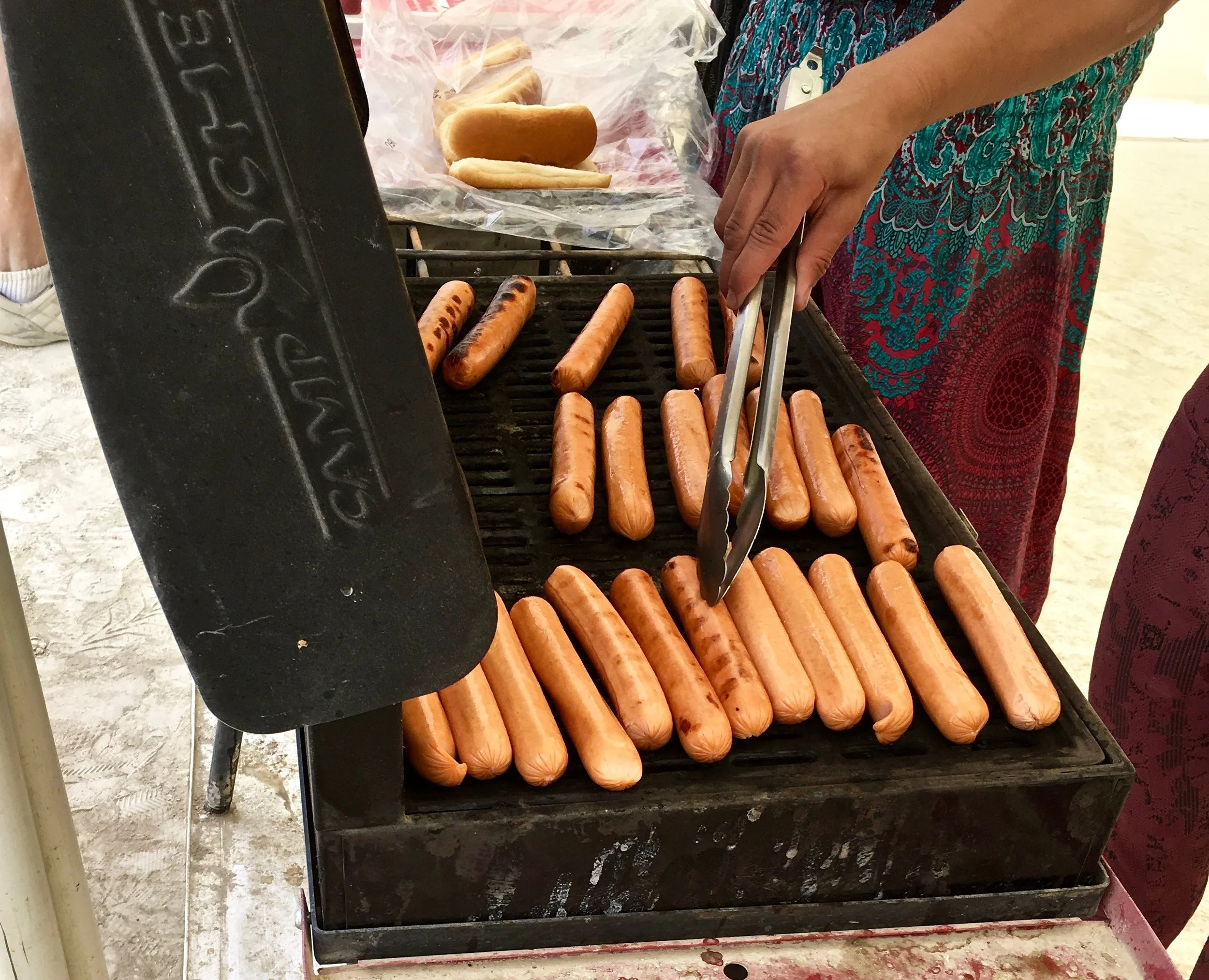 grilling hotdogs