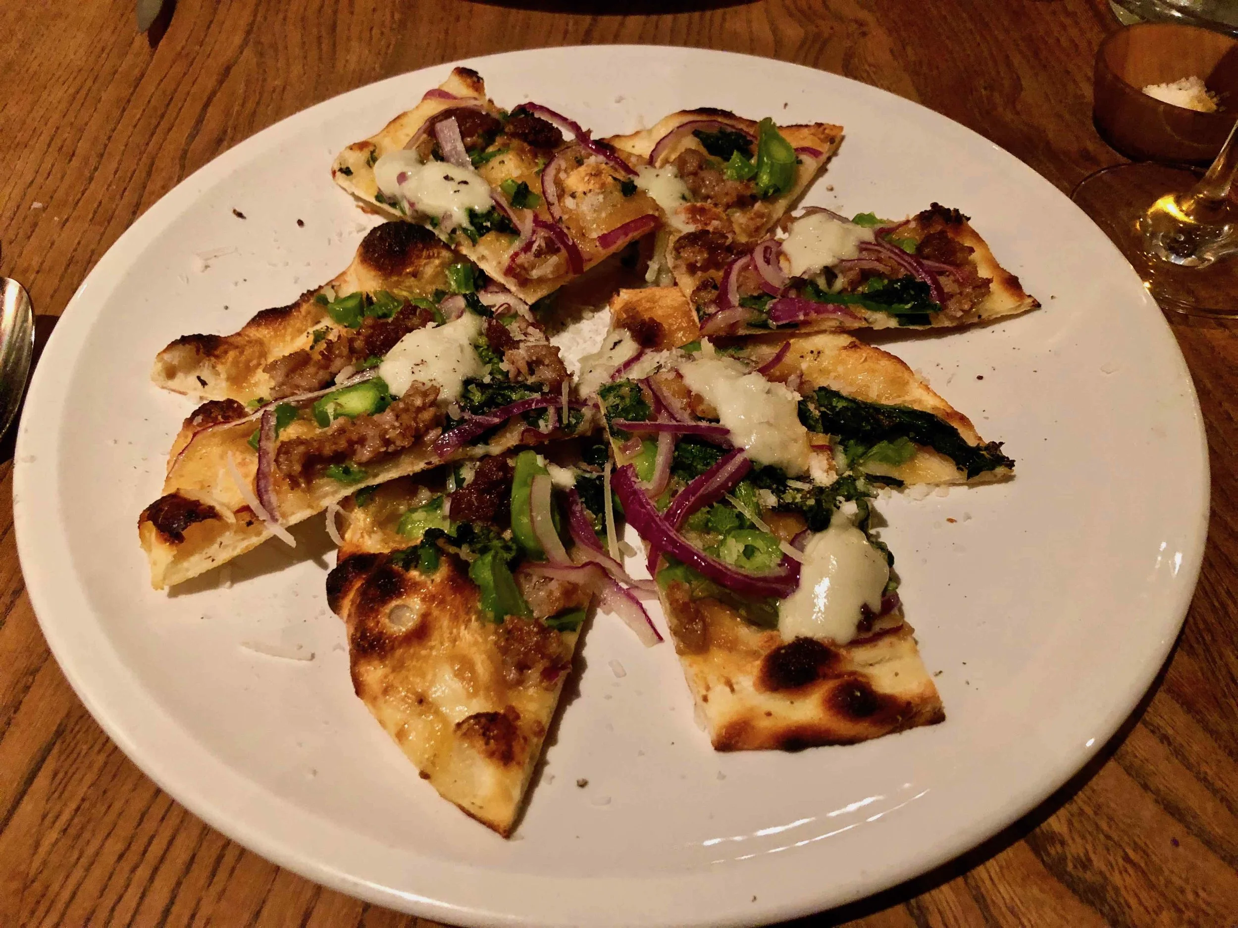 spicy fennel sausage flatbread $18