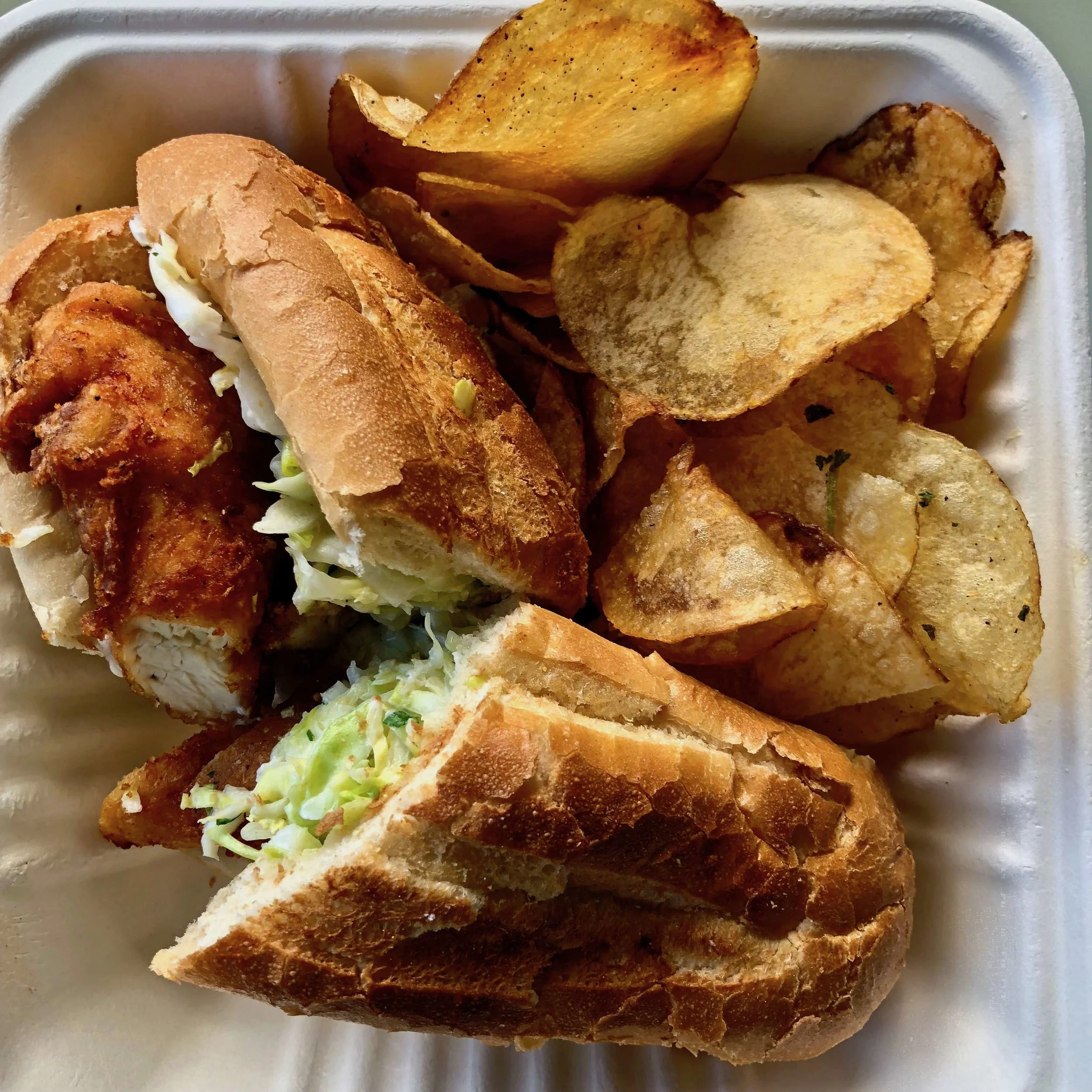 fried chicken sandwich and chips $10.75