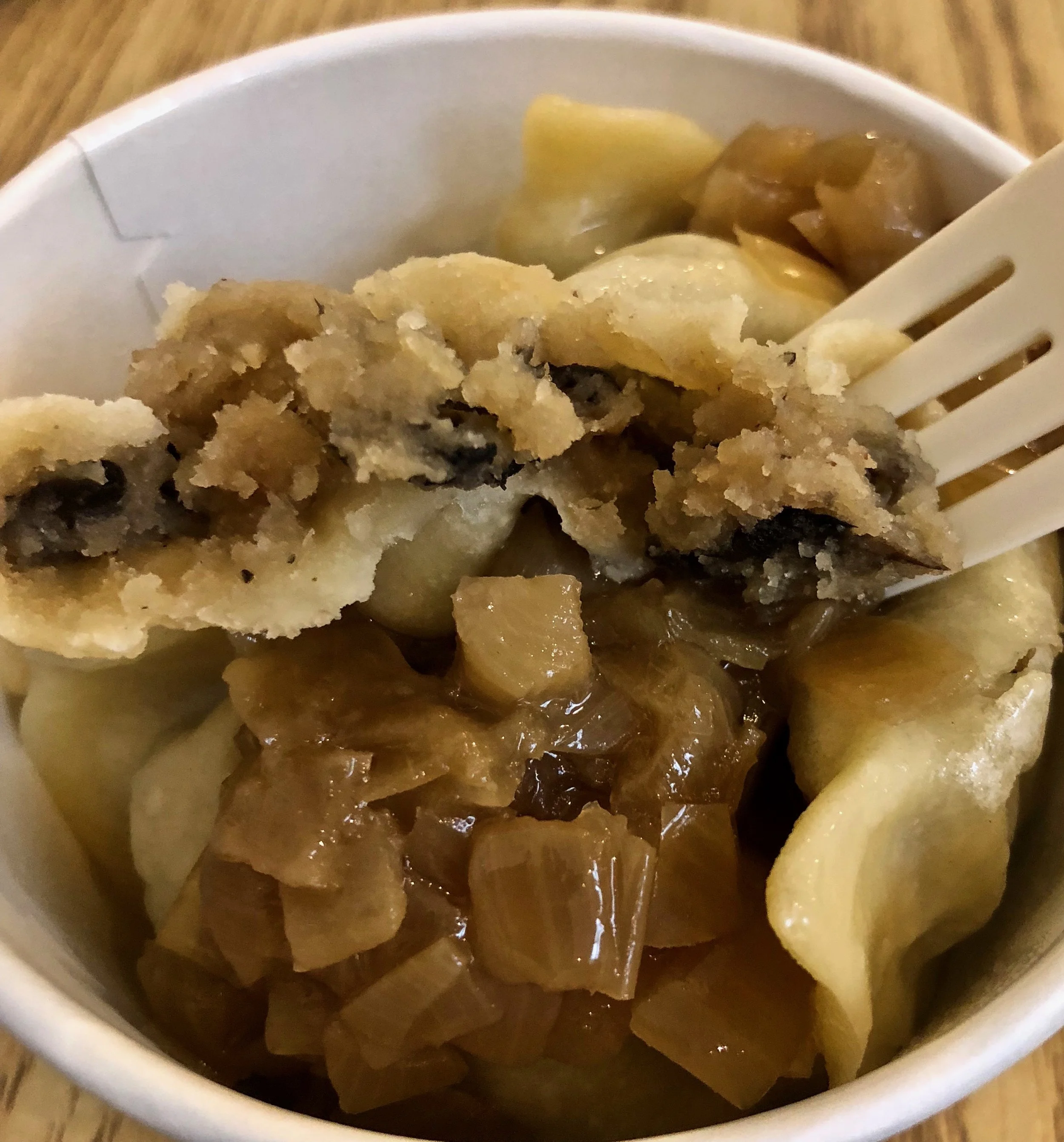 inside a potato and mushroom dumpling