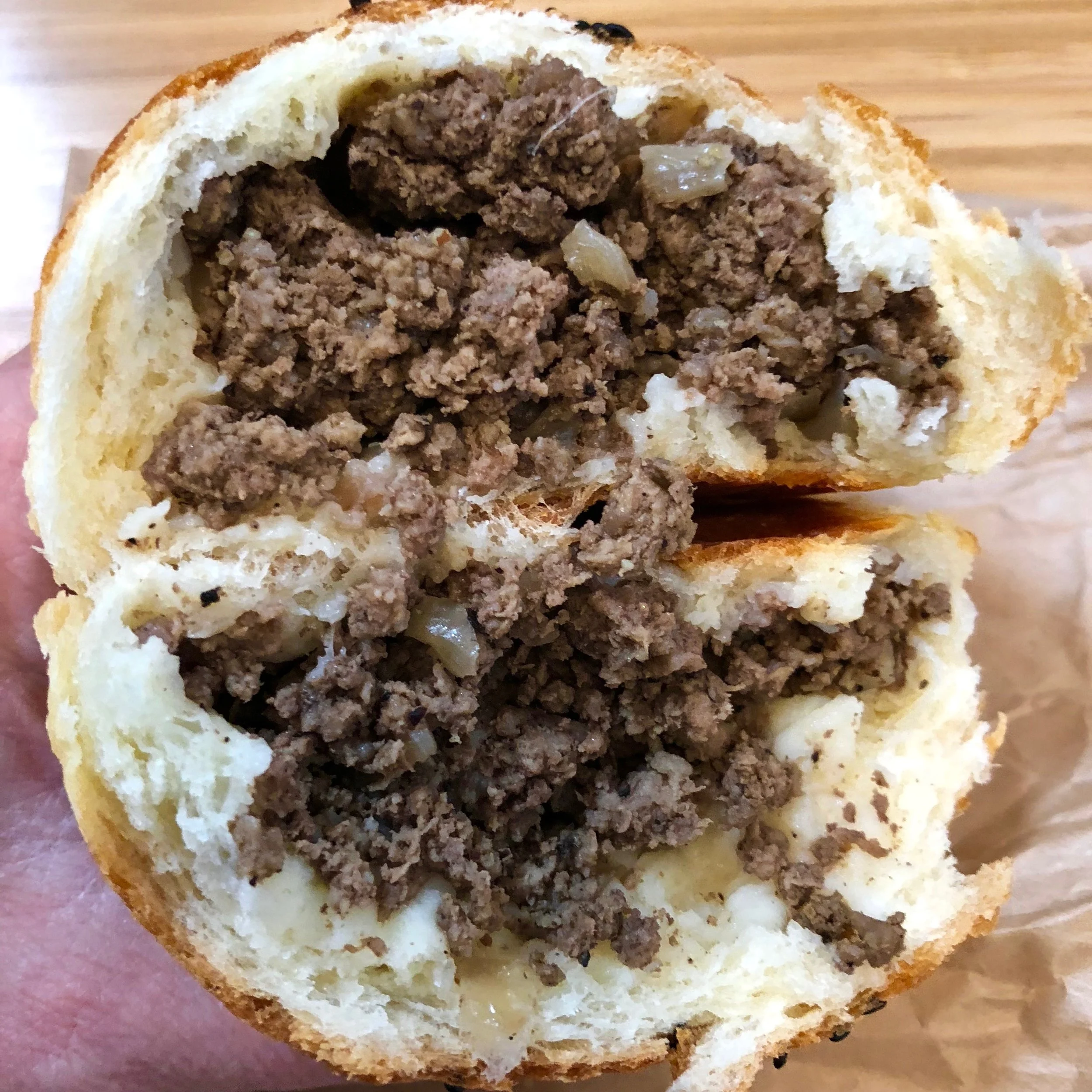 inside a beef and onion pirojki