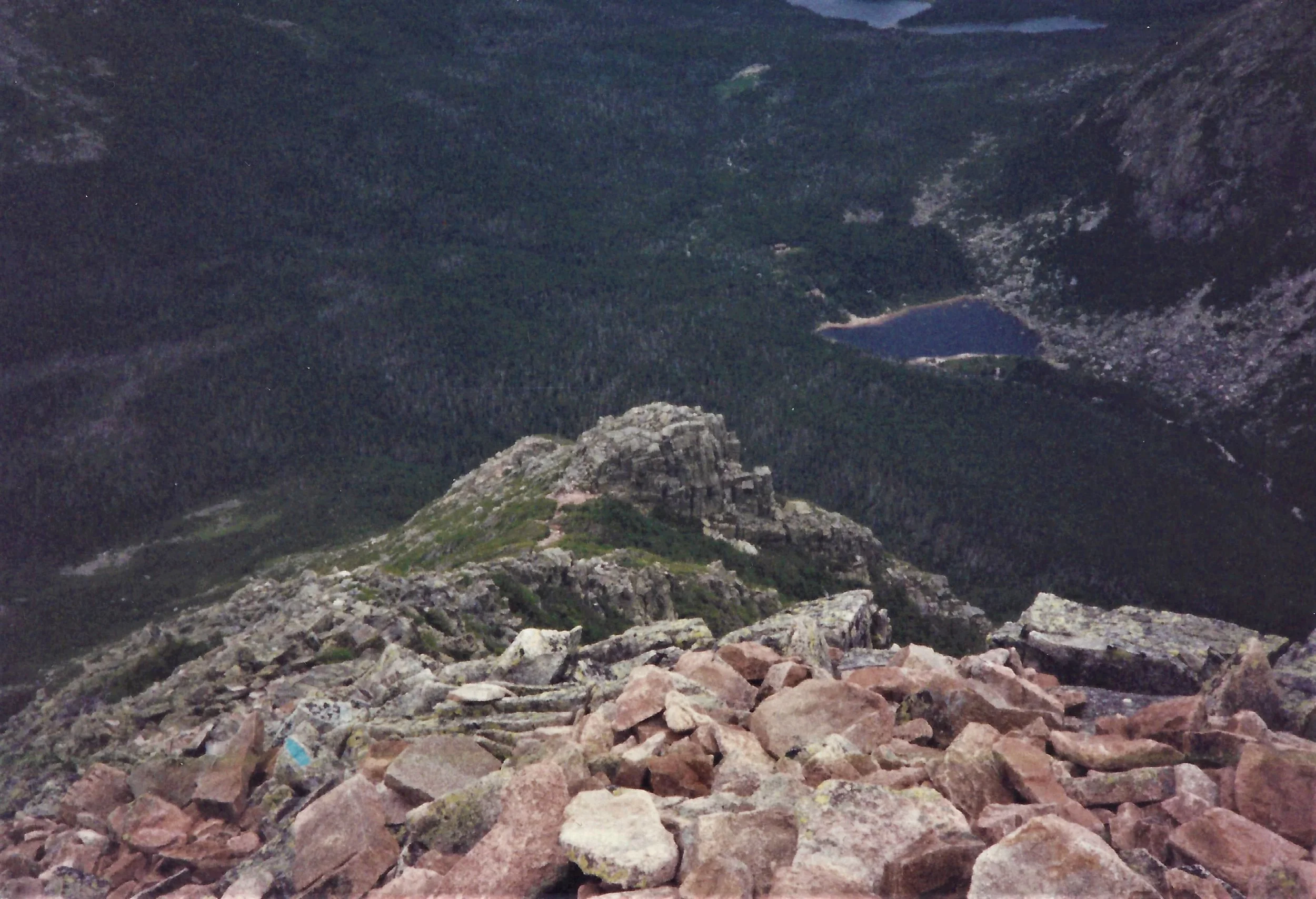 High on Cathedral Trail, looking down at Chimney Pond