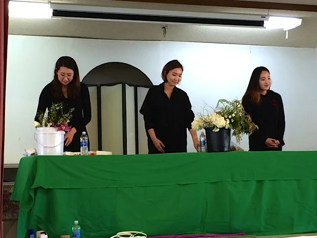 Three South Korean students (Soyeon Kim, Jung Hwa Han, YouBin Kim) In Floral Design at City College of San Jose came to demonstrate their skills as part of the April program Floral Design for an Exuberant Spring