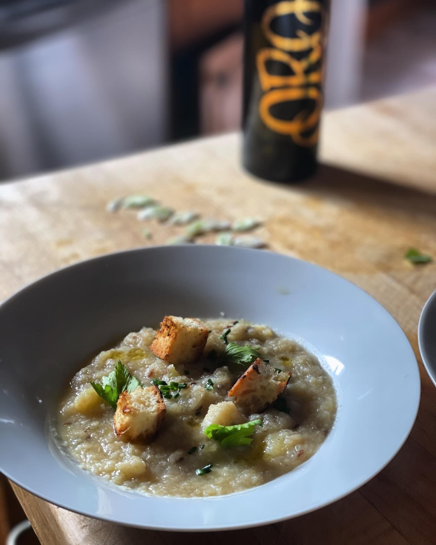 My Caraway Cauliflower Soup with Lemon Peel and Mustard Crouton drizzled with @orodioliva olive oil was the perfect pairing for my virtual cooking class on this rainy day. #virtualcookingclass #healthyrecipes