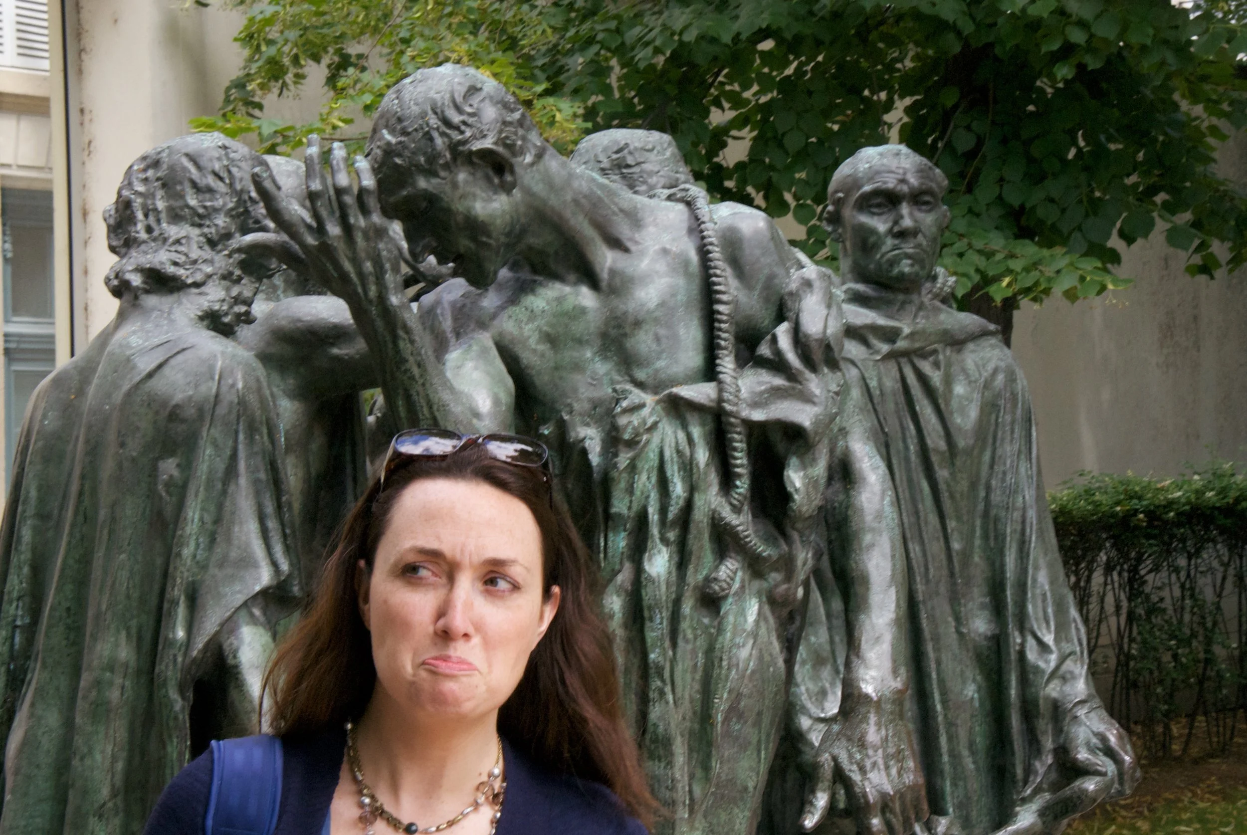 Tara blends in with Rodin's Burghers of Calais