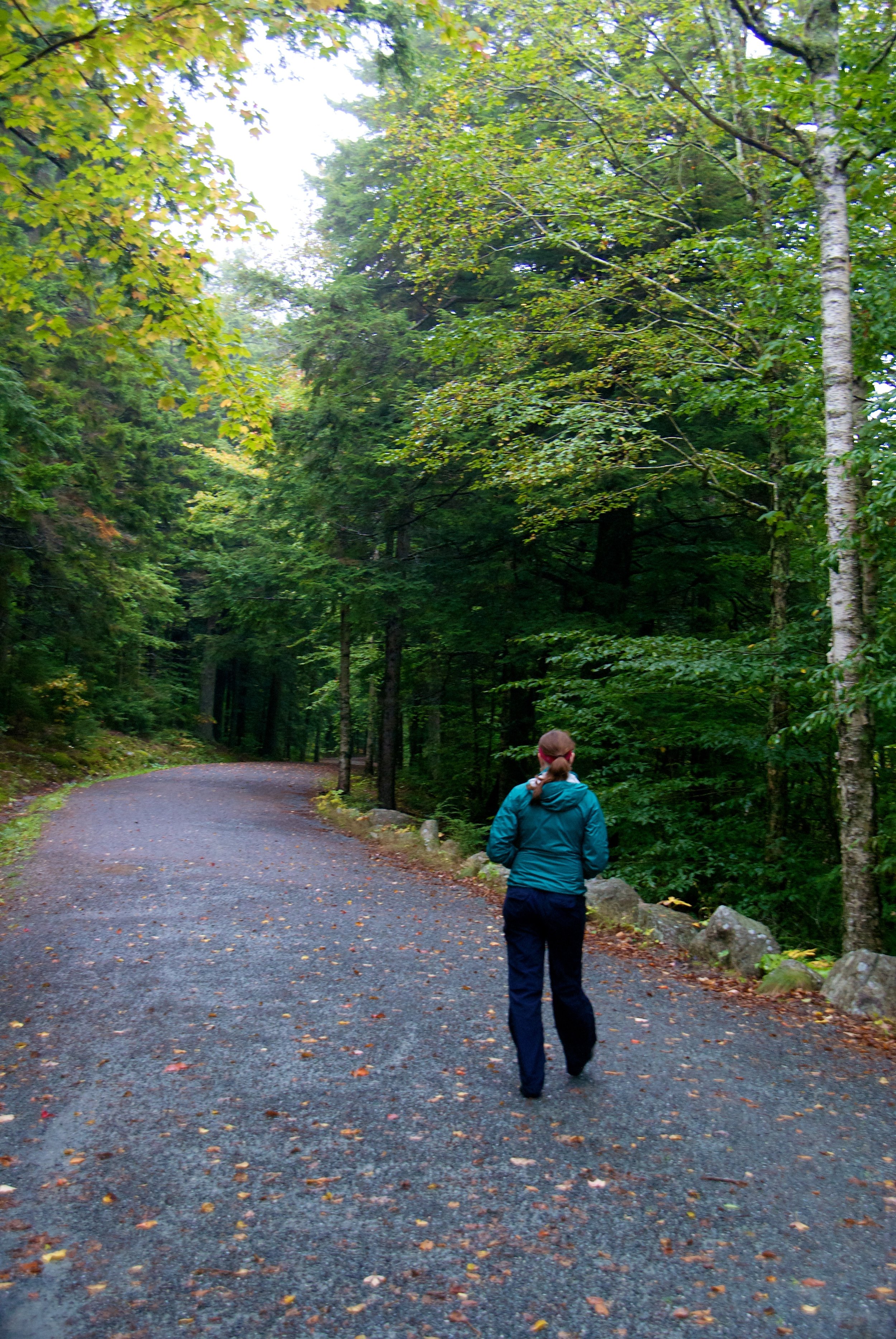 Tara skipping down the carriage roads in Acadia.