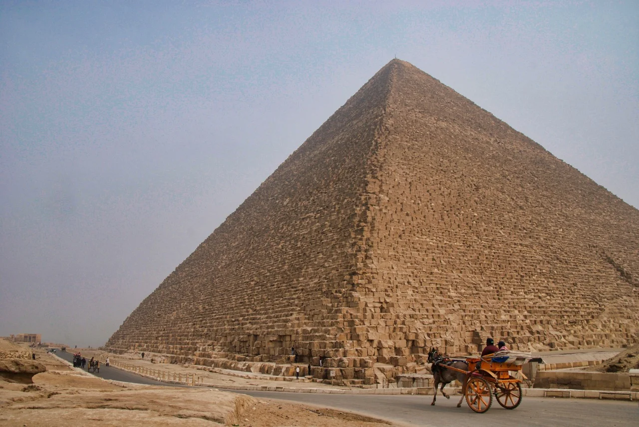 The Great Pyramid of Giza, built around 2,500 bc and the tallest manmade structure until the Eiffel Tower was built in 1889. You can visit the smal burial chamber inside but only after navigating several narrow and steep walkways, with extremely hot temperatures.