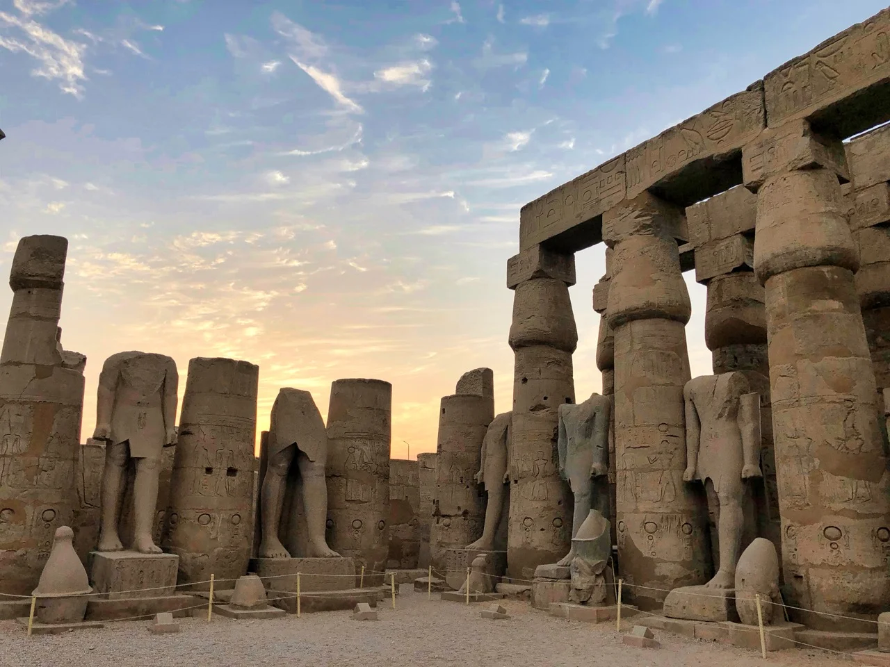 Sunset Tour of Luxor Temple, dating to around 1300 bc. When excavations began in the late 1800s, most of the temple complex was buried underneath sand and rock.
