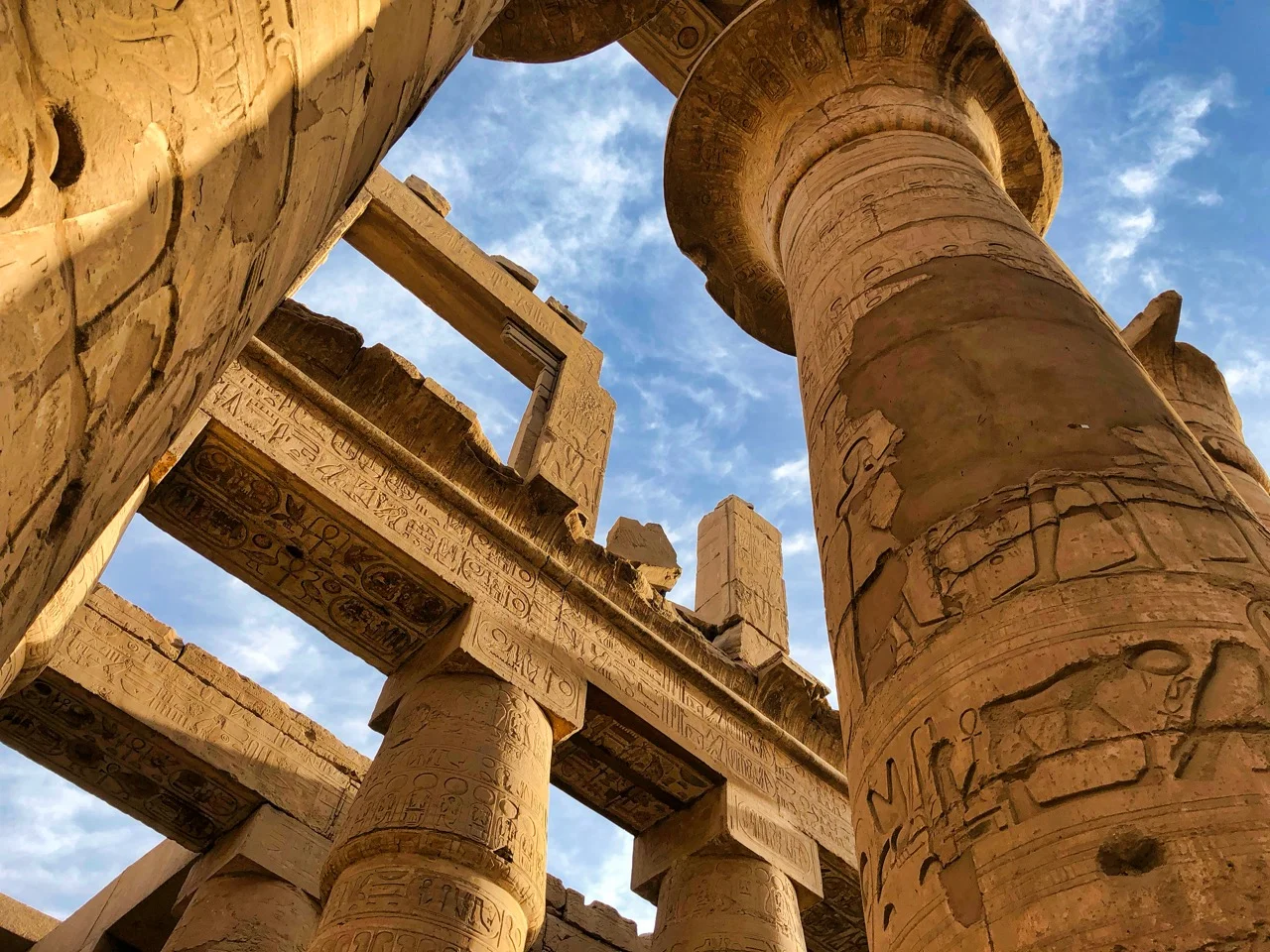 The Great Hypostyle Hall at Karnak, built around 1200 bc and located Just North of Luxor. 134 of these columns are arranged in 16 rows within a massive hall that was once covered.