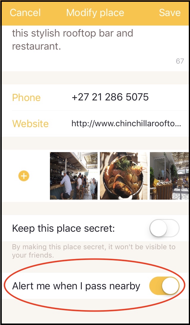 An alert popped up as I walked a block over from this Cape Town restaurant.
