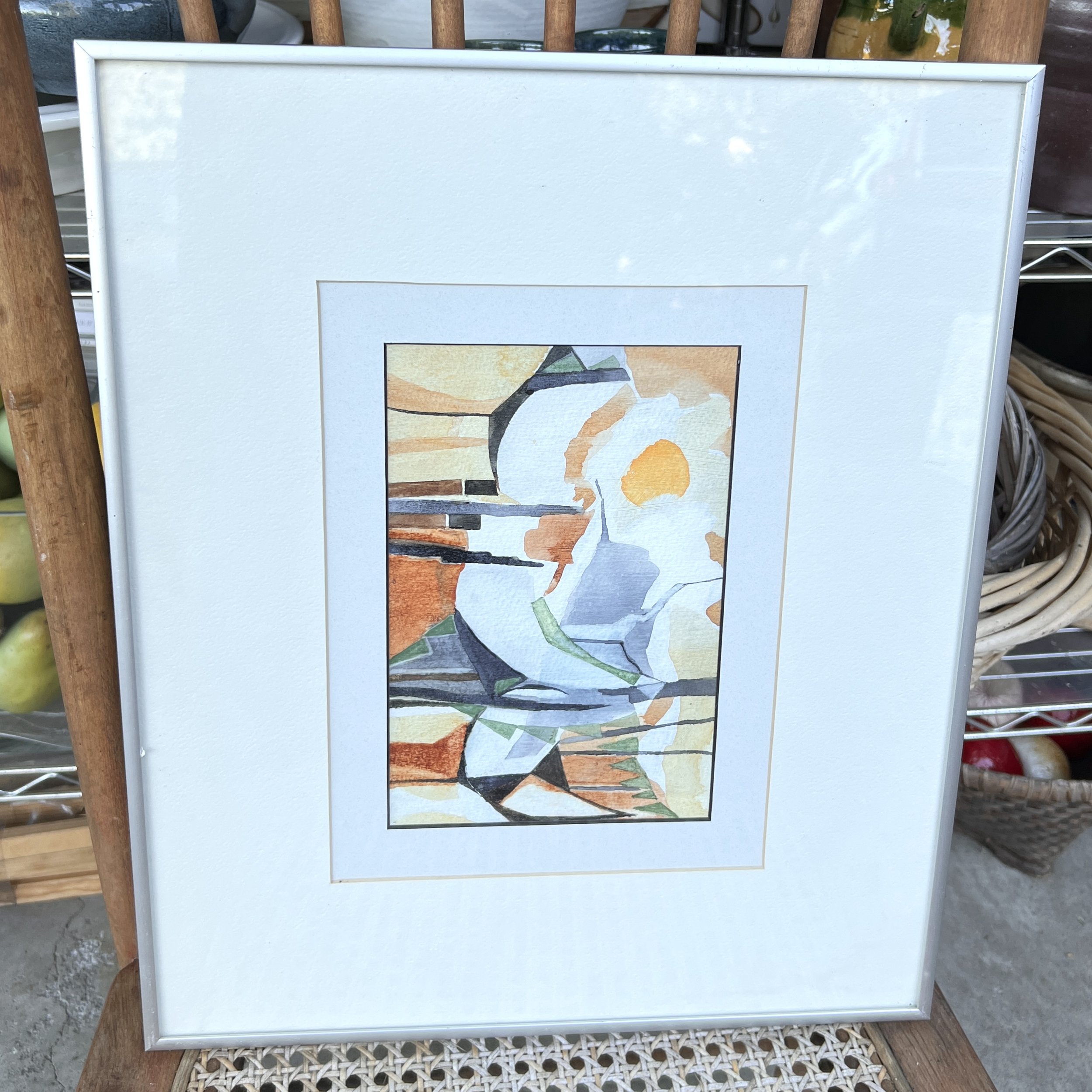 Vintage Framed Watercolor Abstract Painting