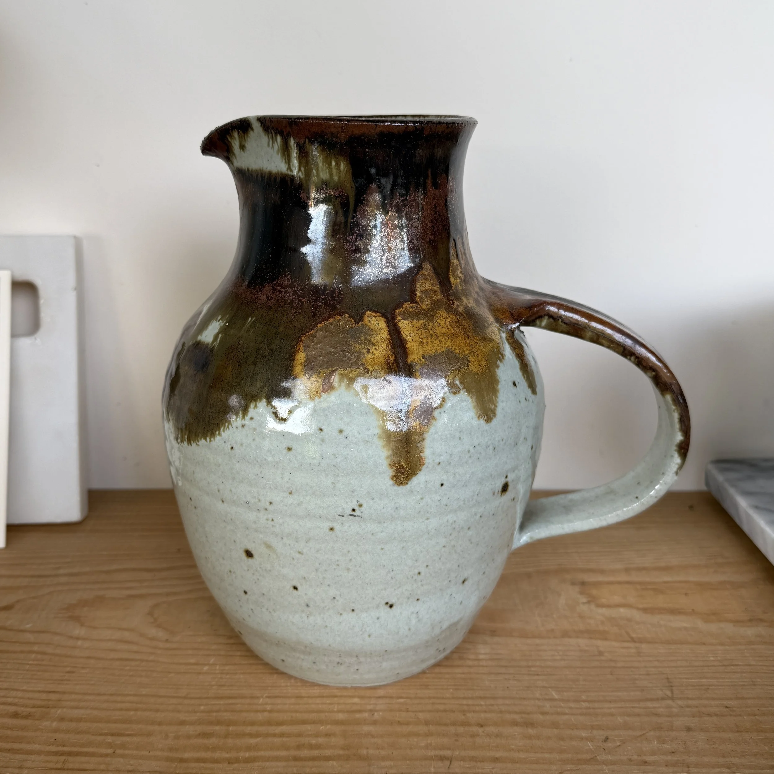 Big Handmade Drippy Glaze Pottery Pitcher