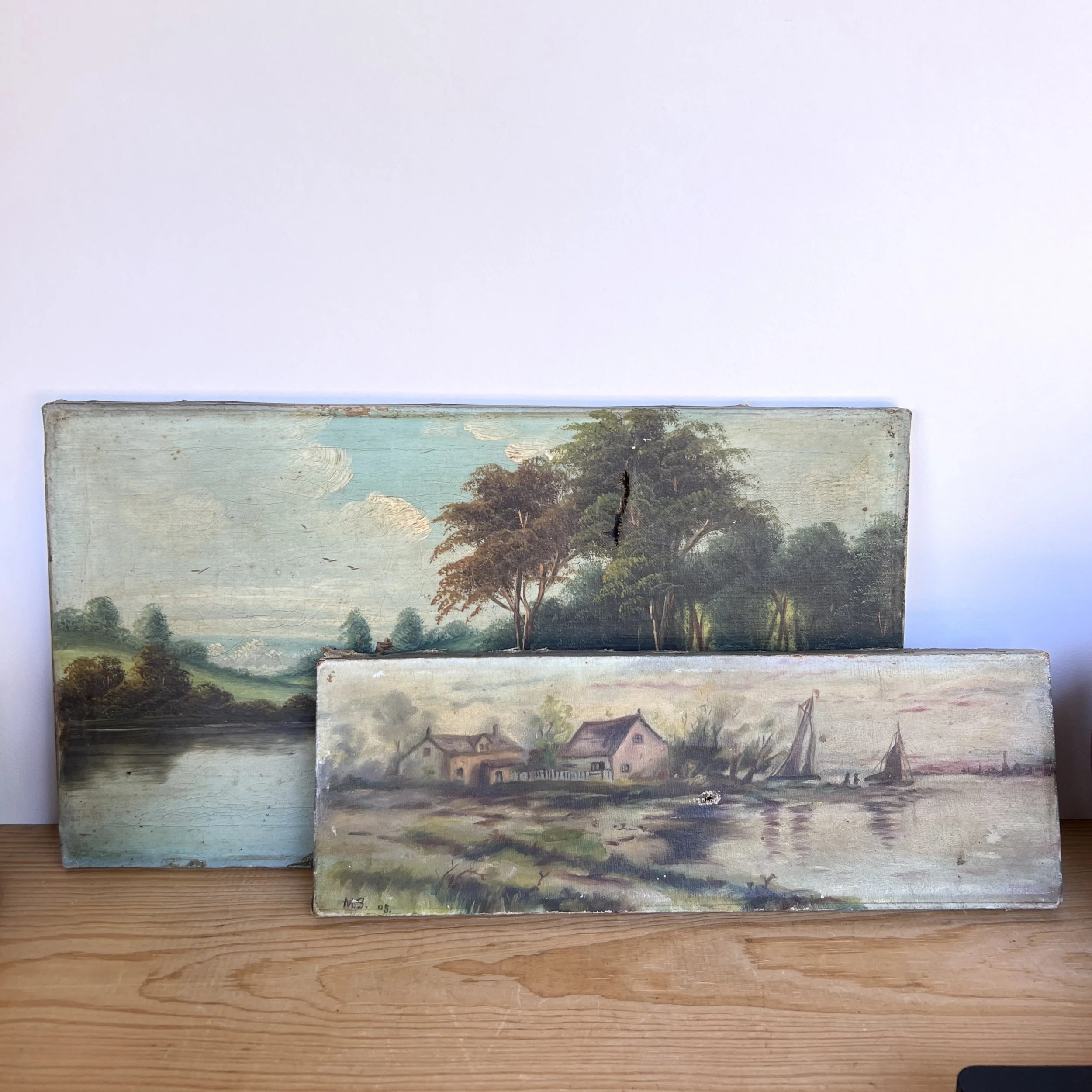 2 Antique Oil Landscapes Paintings