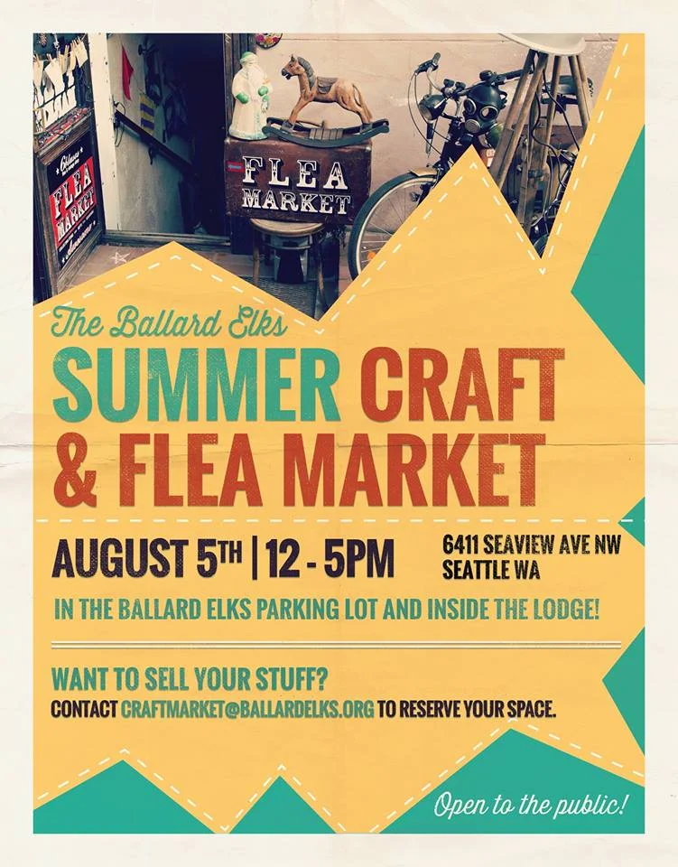 Everyone is welcome to the Ballard Elks Craft & Flea Market! We love cool stuff. We love to shop. We love the thrill of discovery. And we especially love discovering cool things in out-of-the-way places. This year we'll be holding the event in the Ballard Elks Parking lot AND inside the Lodge Hall, which means more opportunity to find more cool stuff! Want to sell your stuff? Email craftmarket@ballardelks.org to reserve your space. Crafters, artists and anyone with stuff to sell is welcome!